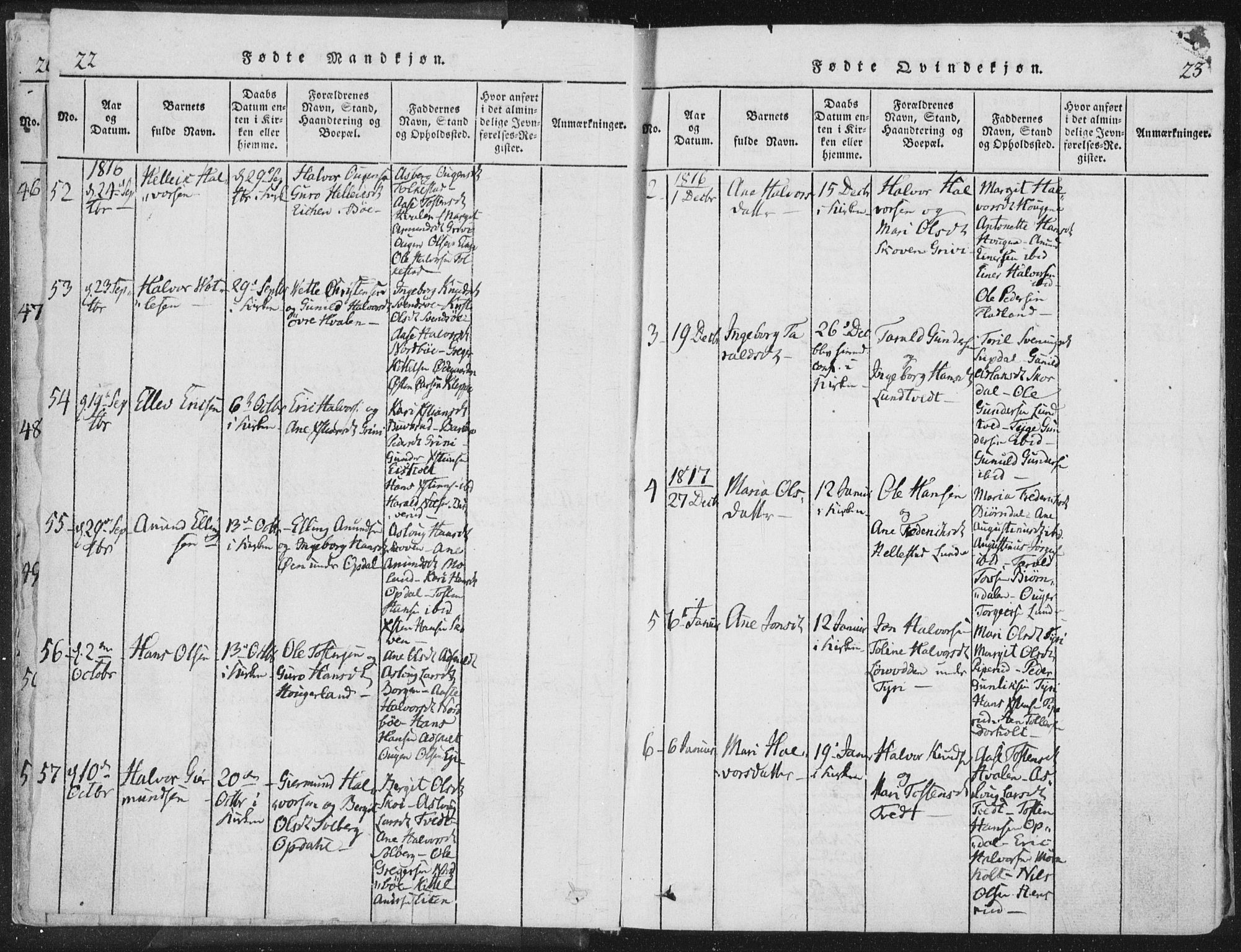 Bø kirkebøker, AV/SAKO-A-257/F/Fa/L0006: Ministerialbok nr. 6, 1815-1831, s. 22-23