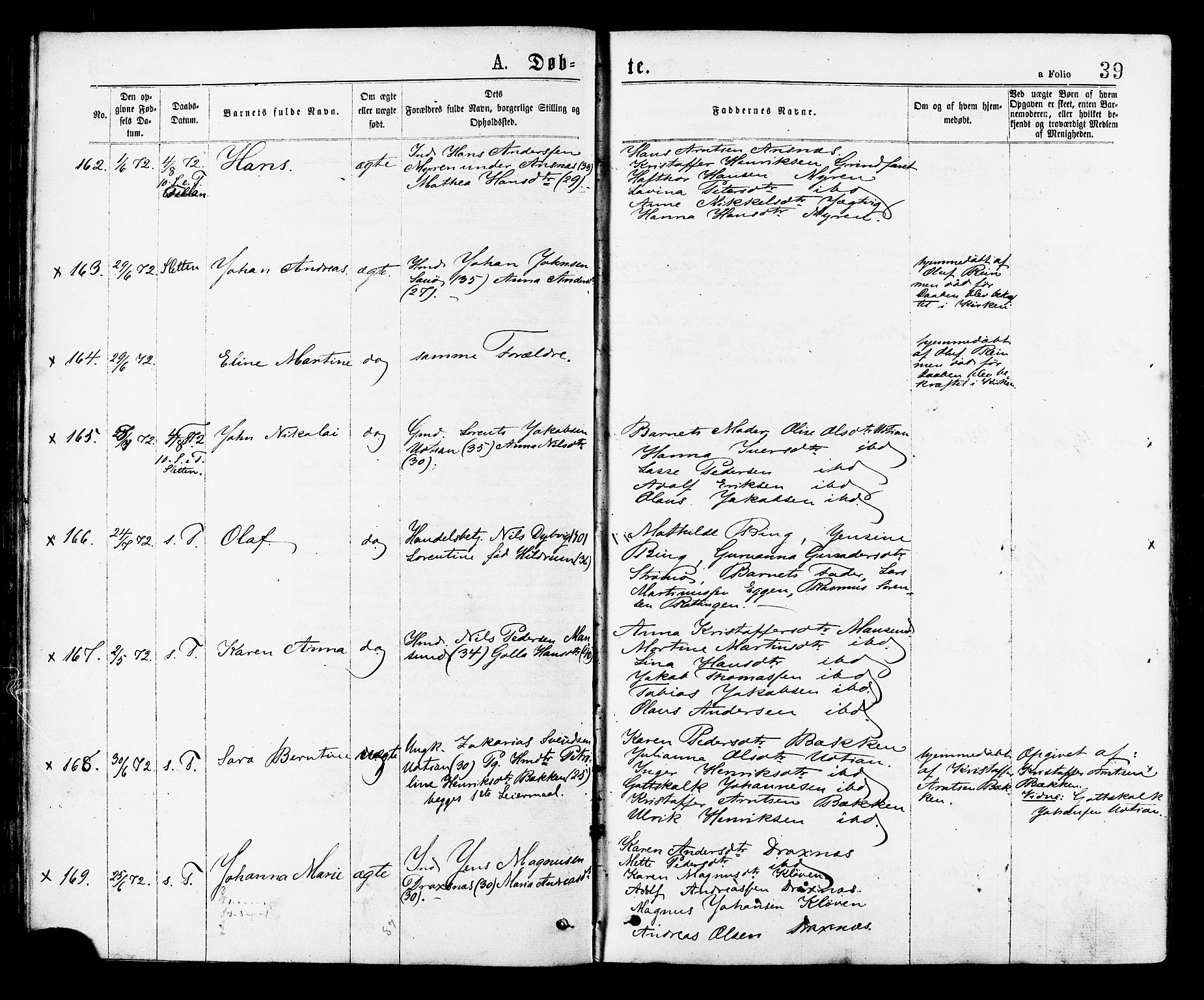 Ministerialprotokoller, klokkerbøker og fødselsregistre - Sør-Trøndelag, SAT/A-1456/634/L0532: Ministerialbok nr. 634A08, 1871-1881, s. 39