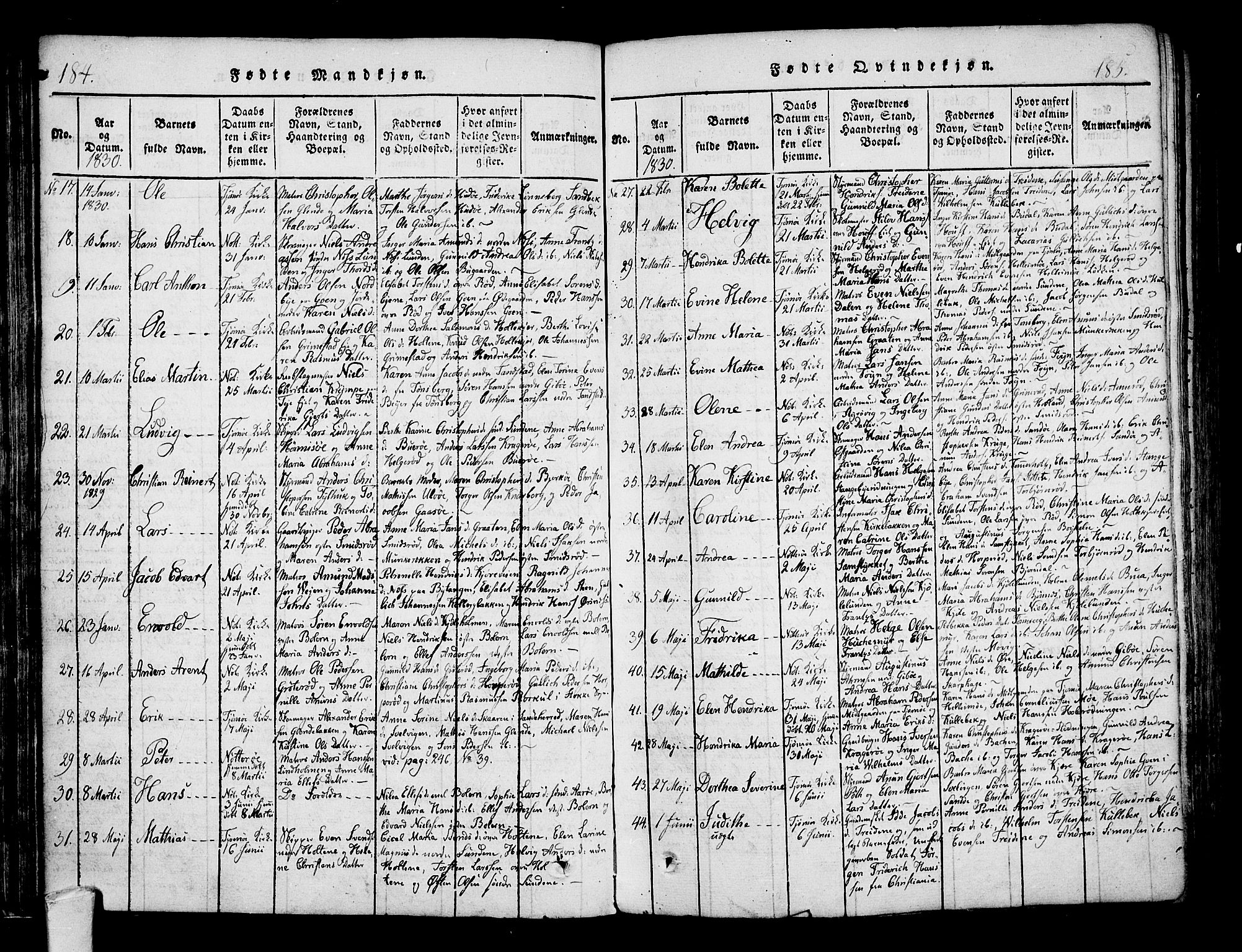 Nøtterøy kirkebøker, AV/SAKO-A-354/F/Fa/L0004: Ministerialbok nr. I 4, 1814-1838, s. 184-185