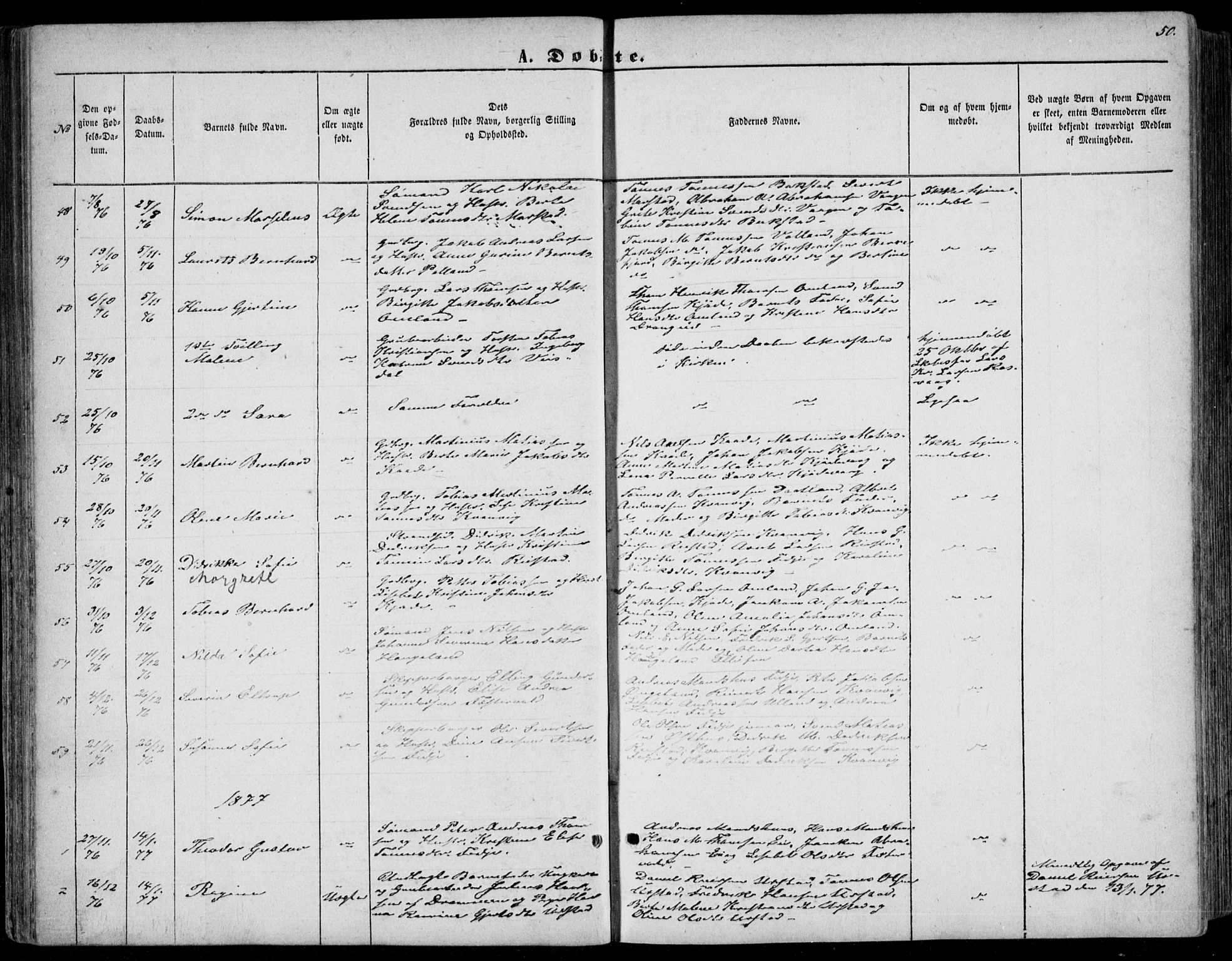 Flekkefjord sokneprestkontor, AV/SAK-1111-0012/F/Fb/Fbb/L0003: Klokkerbok nr. B 3, 1867-1889, s. 50