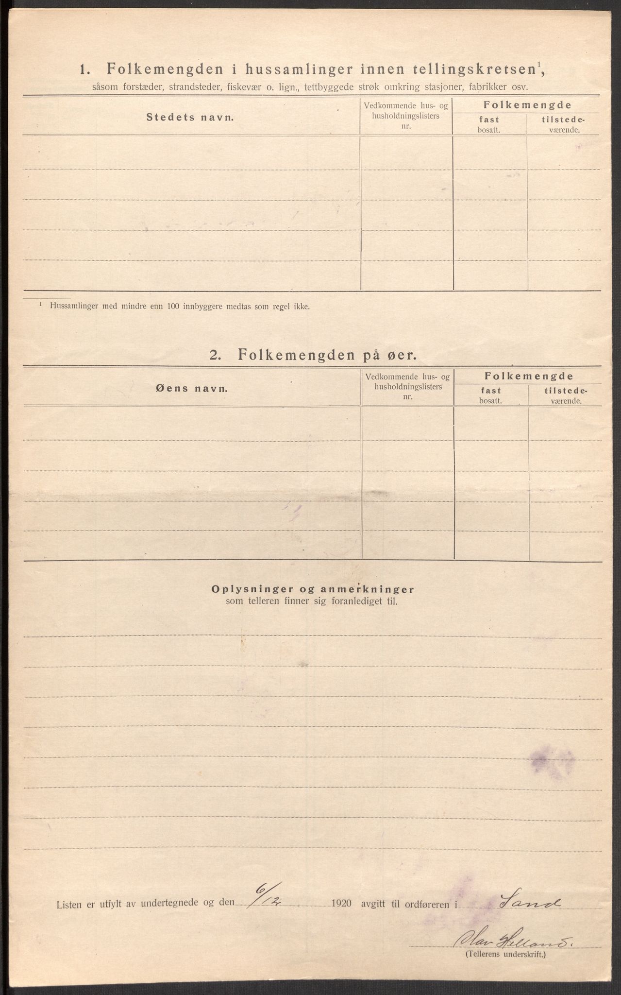 SAST, Folketelling 1920 for 1136 Sand herred, 1920, s. 20