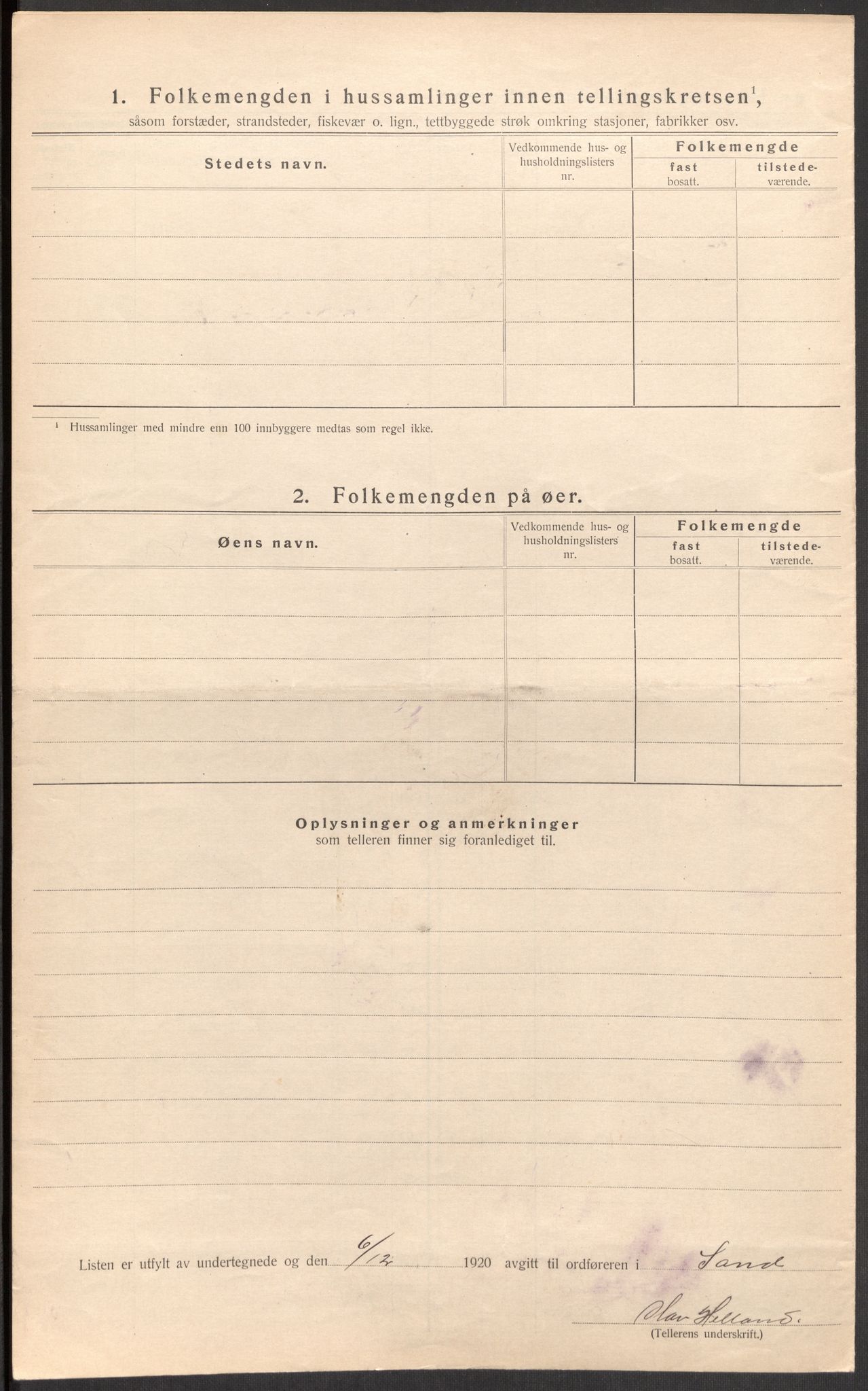 SAST, Folketelling 1920 for 1136 Sand herred, 1920, s. 20