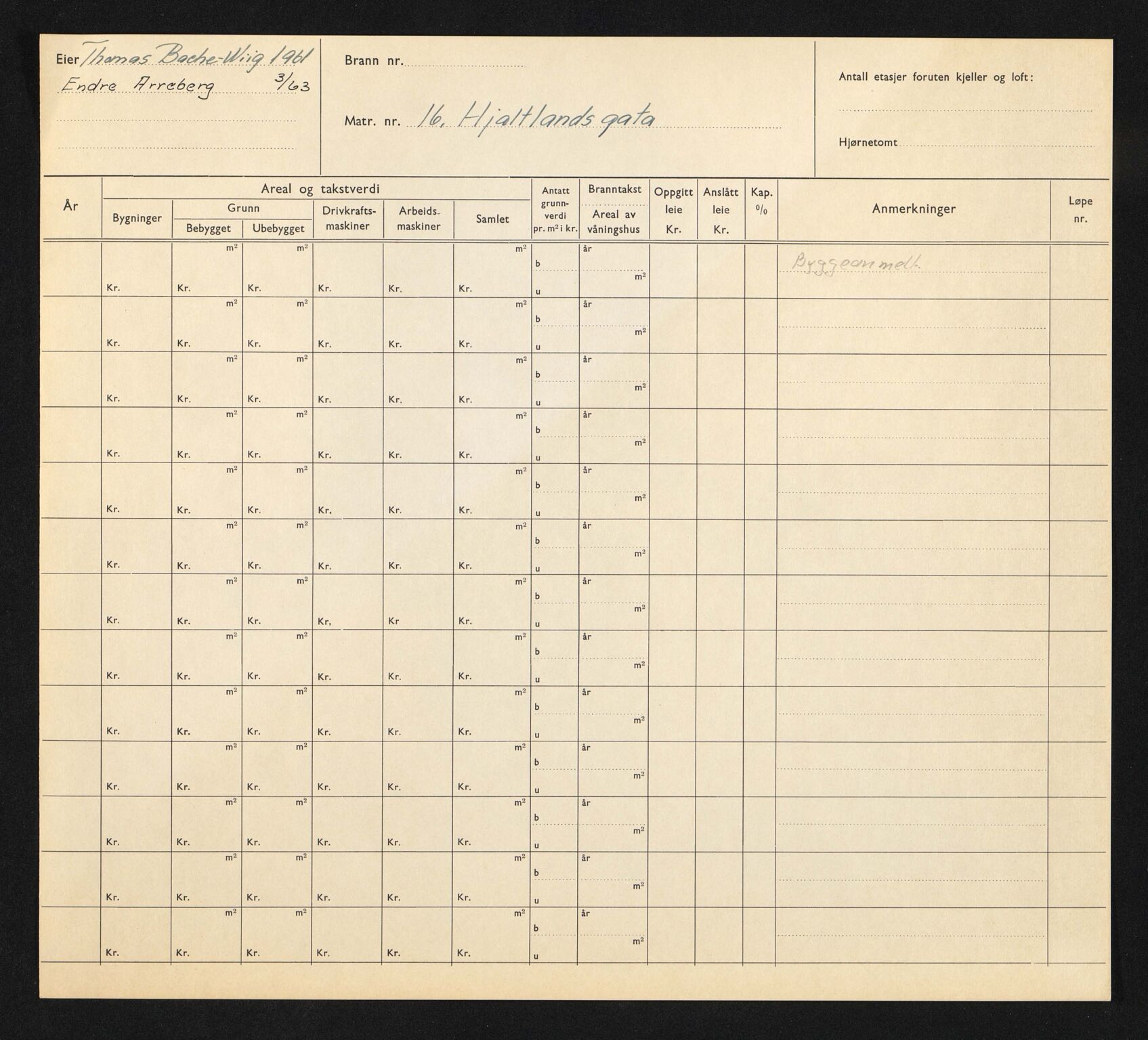 Stavanger kommune. Skattetakstvesenet, BYST/A-0440/F/Fa/Faa/L0018/0007: Skattetakstkort / Hjaltlandsgata 16 - Hjelmelandsgata 6