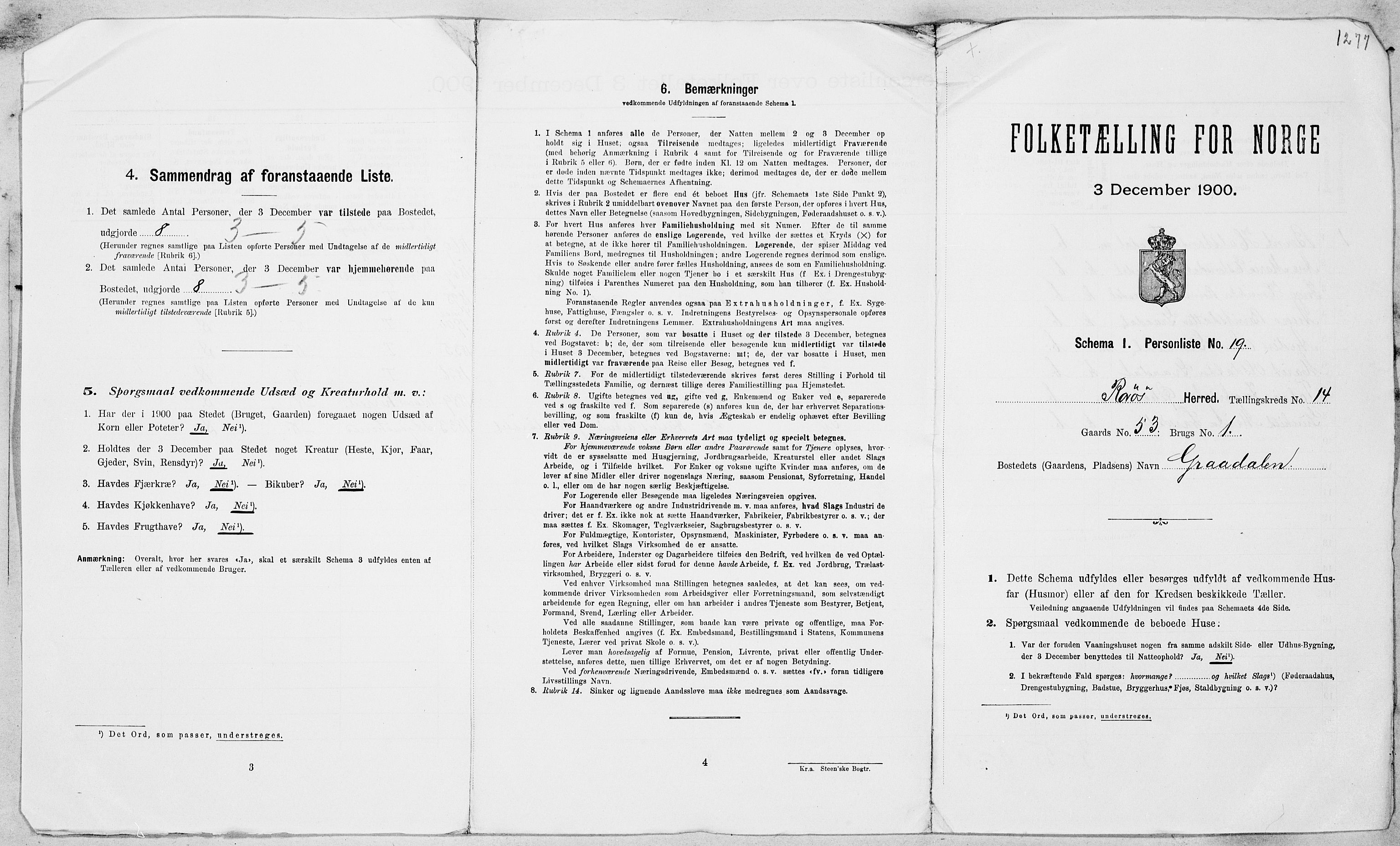 SAT, Folketelling 1900 for 1640 Røros herred, 1900, s. 1540