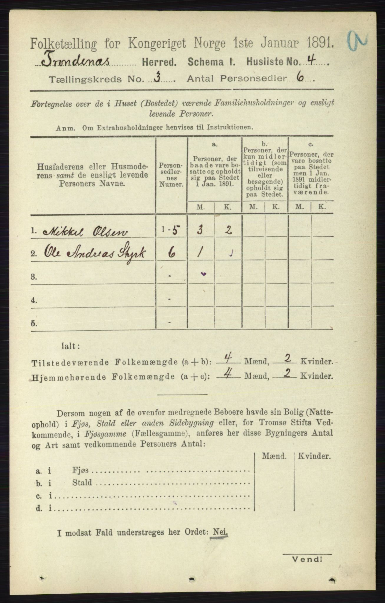 RA, Folketelling 1891 for 1914 Trondenes herred, 1891, s. 1111