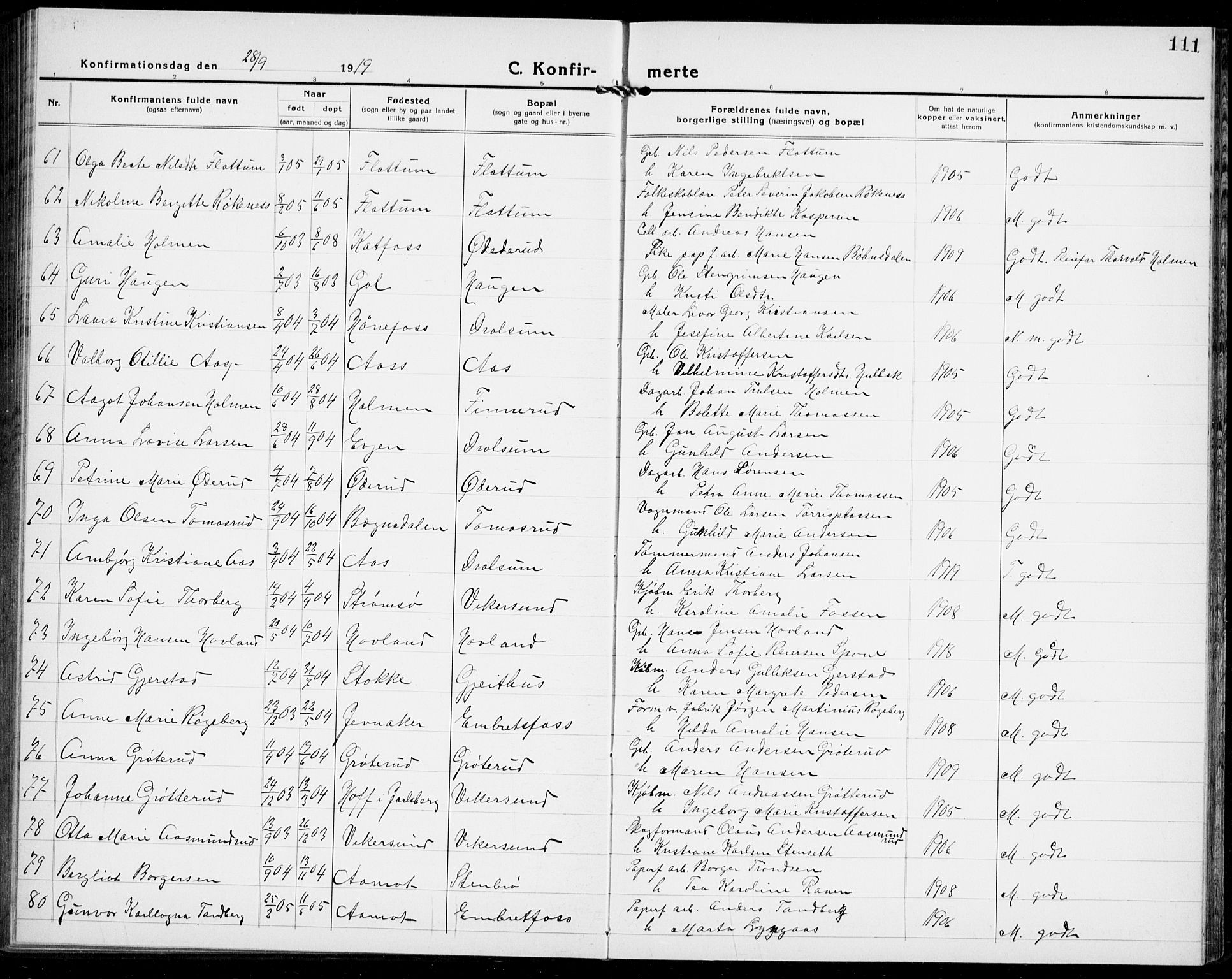 Modum kirkebøker, AV/SAKO-A-234/G/Ga/L0012: Klokkerbok nr. I 12, 1923-1933, s. 111