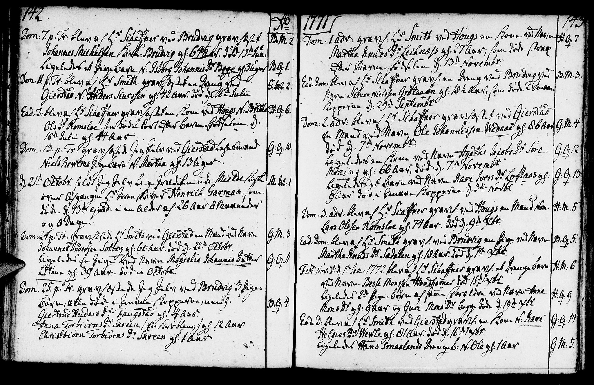 Haus sokneprestembete, SAB/A-75601/H/Haa: Ministerialbok nr. A 9, 1767-1781, s. 142-143
