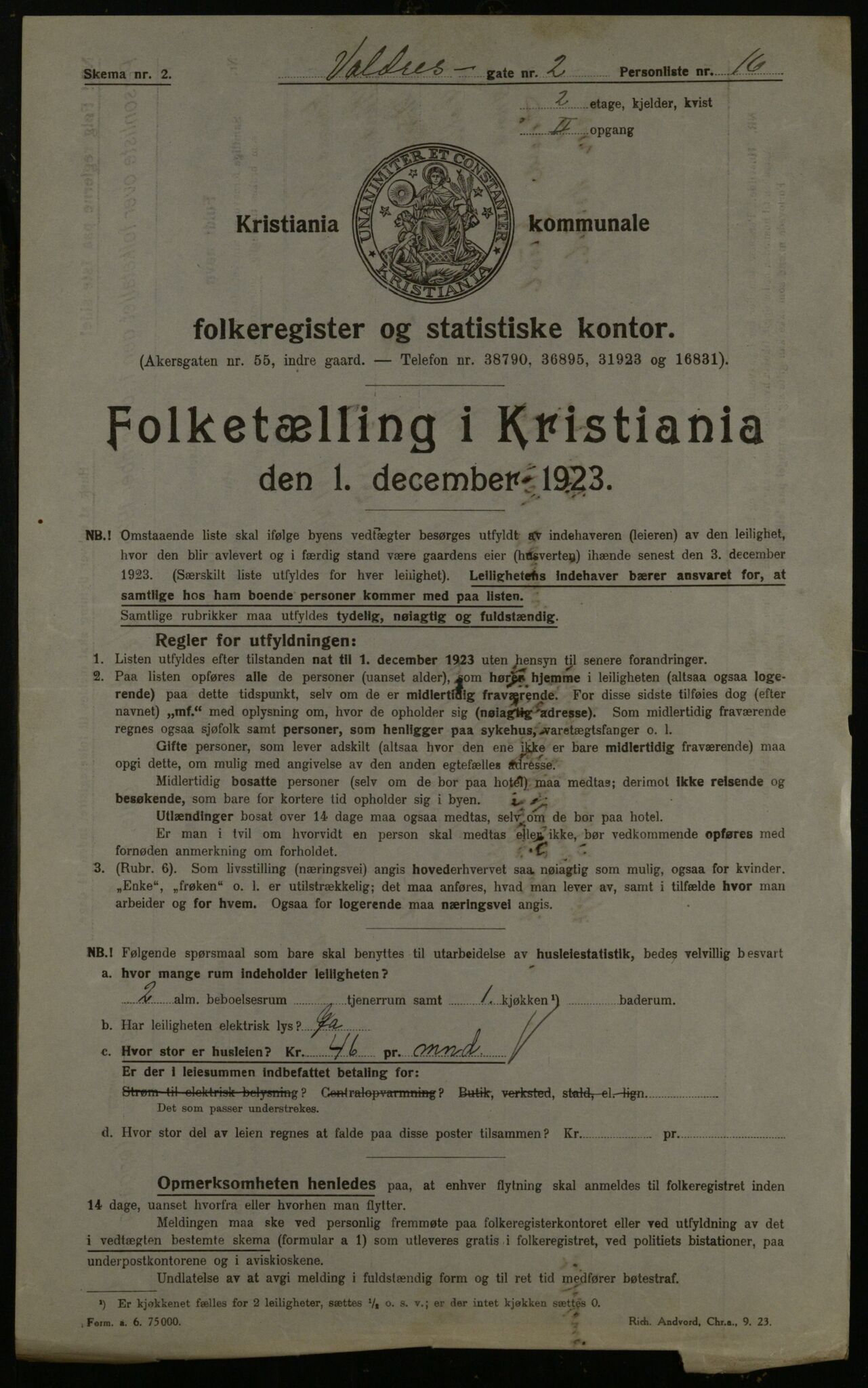 OBA, Kommunal folketelling 1.12.1923 for Kristiania, 1923, s. 134391