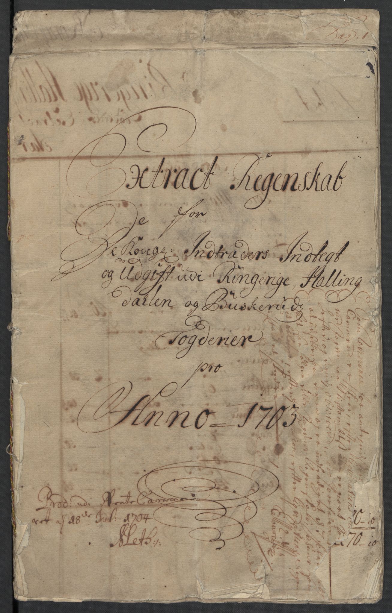 Rentekammeret inntil 1814, Reviderte regnskaper, Fogderegnskap, RA/EA-4092/R22/L1461: Fogderegnskap Ringerike, Hallingdal og Buskerud, 1703, s. 3