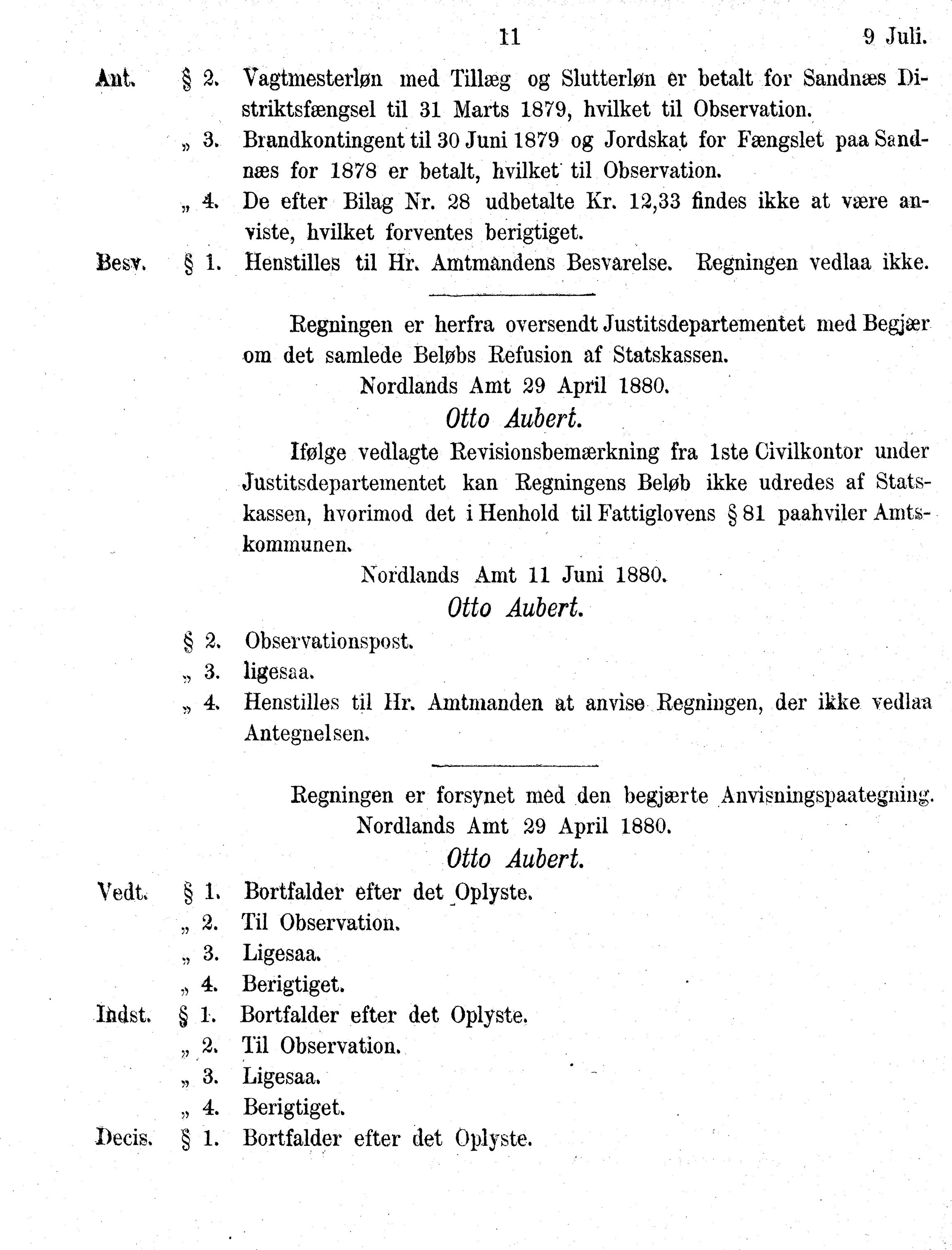 Nordland Fylkeskommune. Fylkestinget, AIN/NFK-17/176/A/Ac/L0010: Fylkestingsforhandlinger 1874-1880, 1874-1880