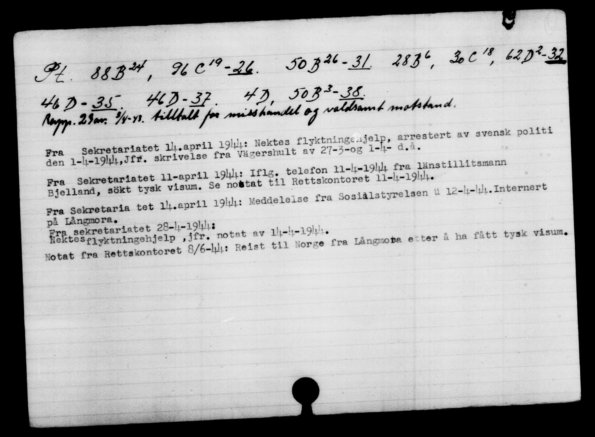 Utenriksstasjonene, Legasjonen i Stockholm, Flyktningkontoret, AV/RA-S-6753/V/Va/L0005: Kjesäterkartoteket, flyktninger med registreringsnr. 6600-9417, 1940-1945, s. 285