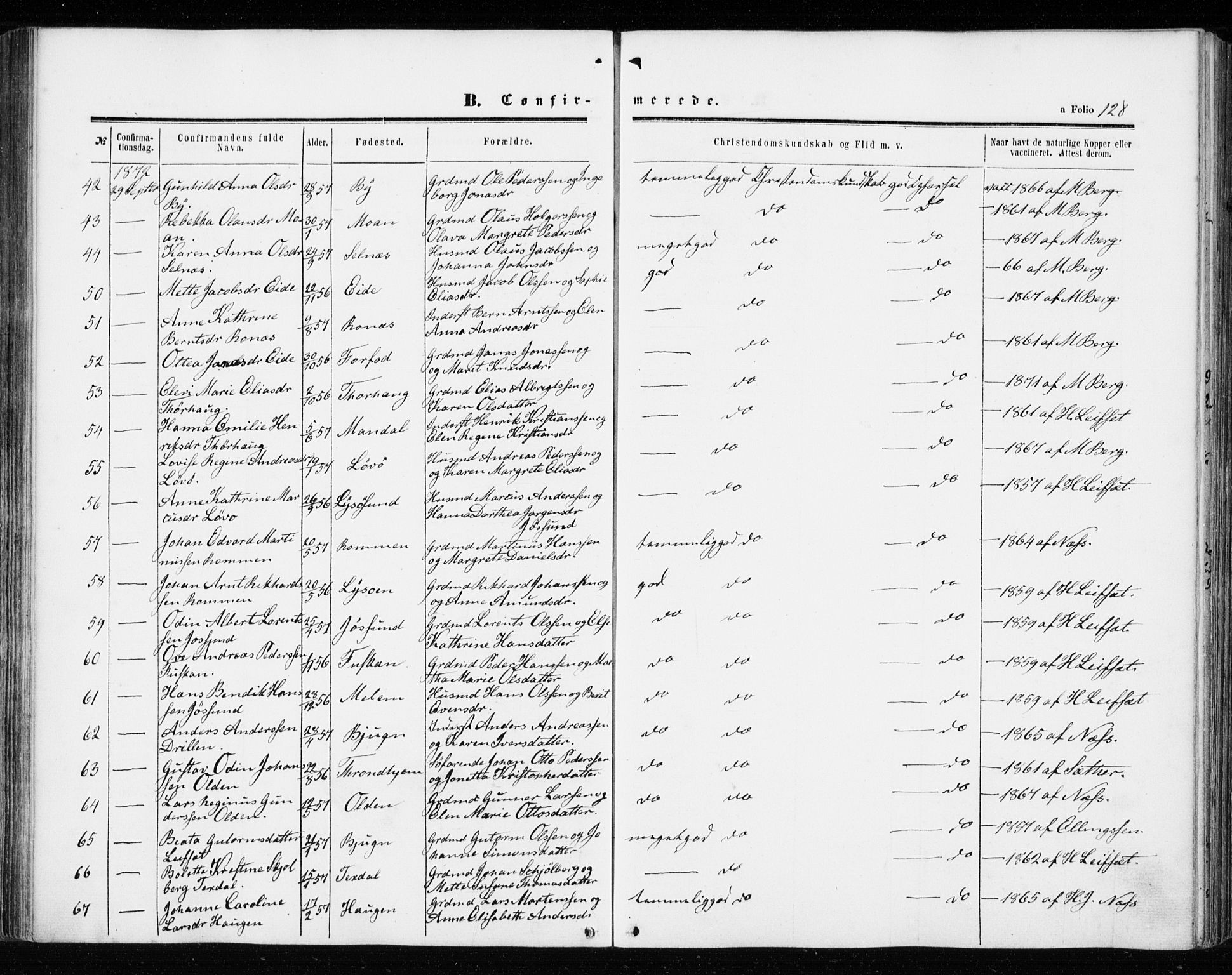 Ministerialprotokoller, klokkerbøker og fødselsregistre - Sør-Trøndelag, SAT/A-1456/655/L0678: Ministerialbok nr. 655A07, 1861-1873, s. 128