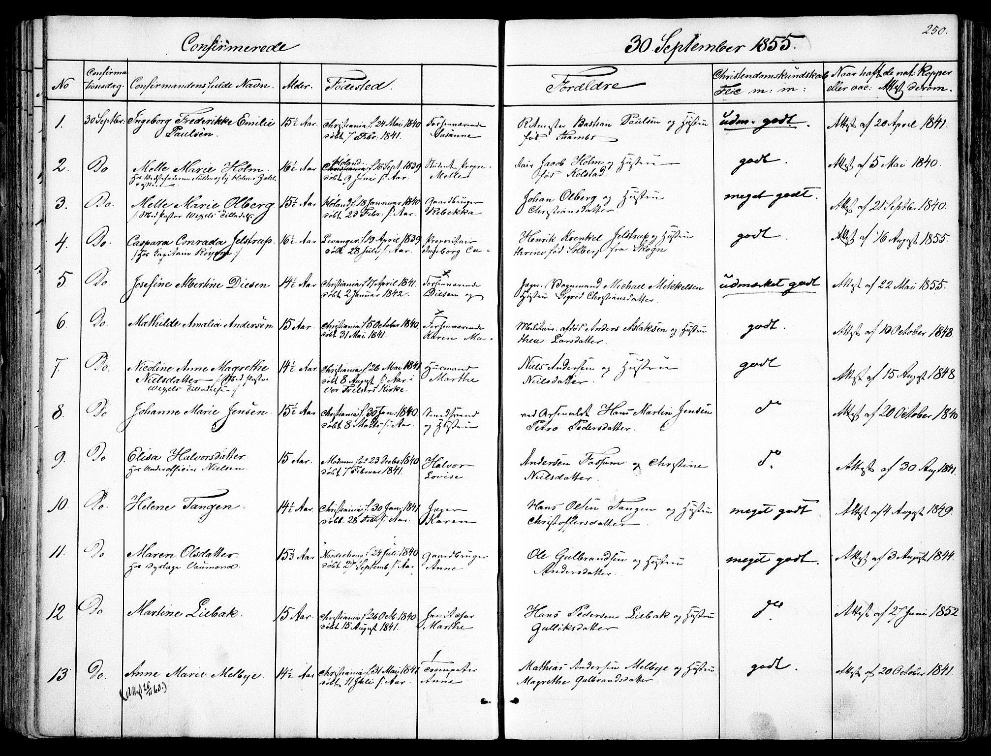 Garnisonsmenigheten Kirkebøker, AV/SAO-A-10846/F/Fa/L0008: Ministerialbok nr. 8, 1842-1859, s. 250