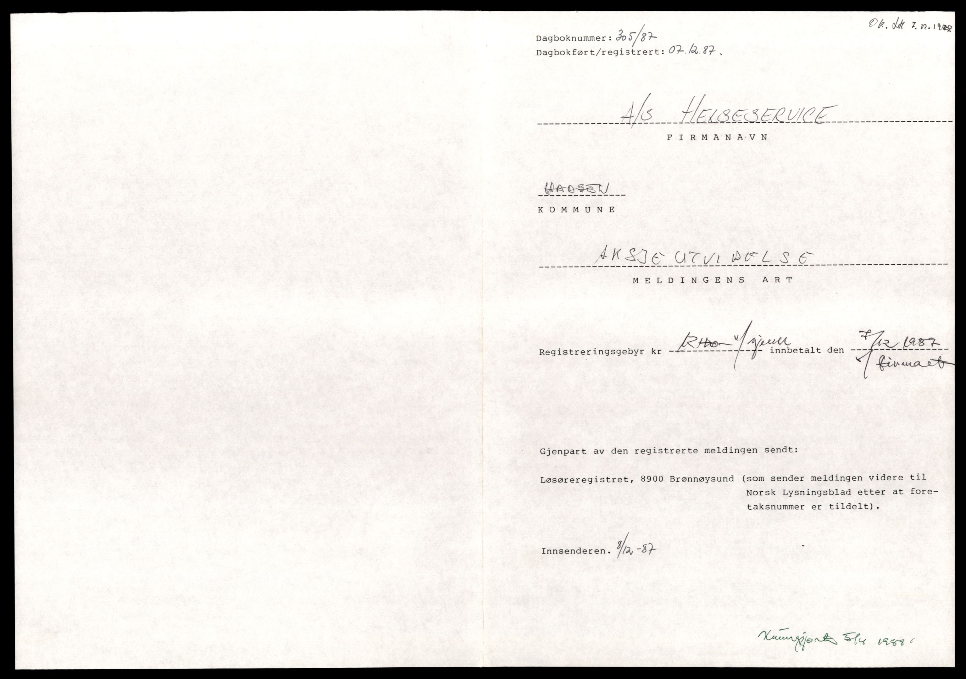 Vesterålen sorenskriveri, SAT/A-4180/4/J/Jd/Jde/L0012: Bilag. Aksjeselskap, H-J, 1944-1990, s. 1
