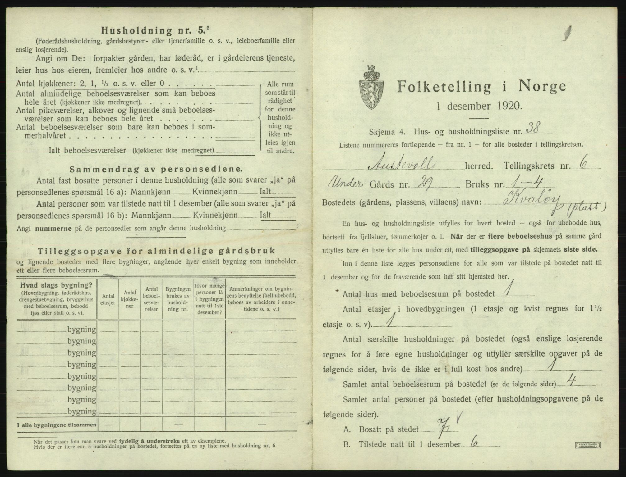 SAB, Folketelling 1920 for 1244 Austevoll herred, 1920, s. 446