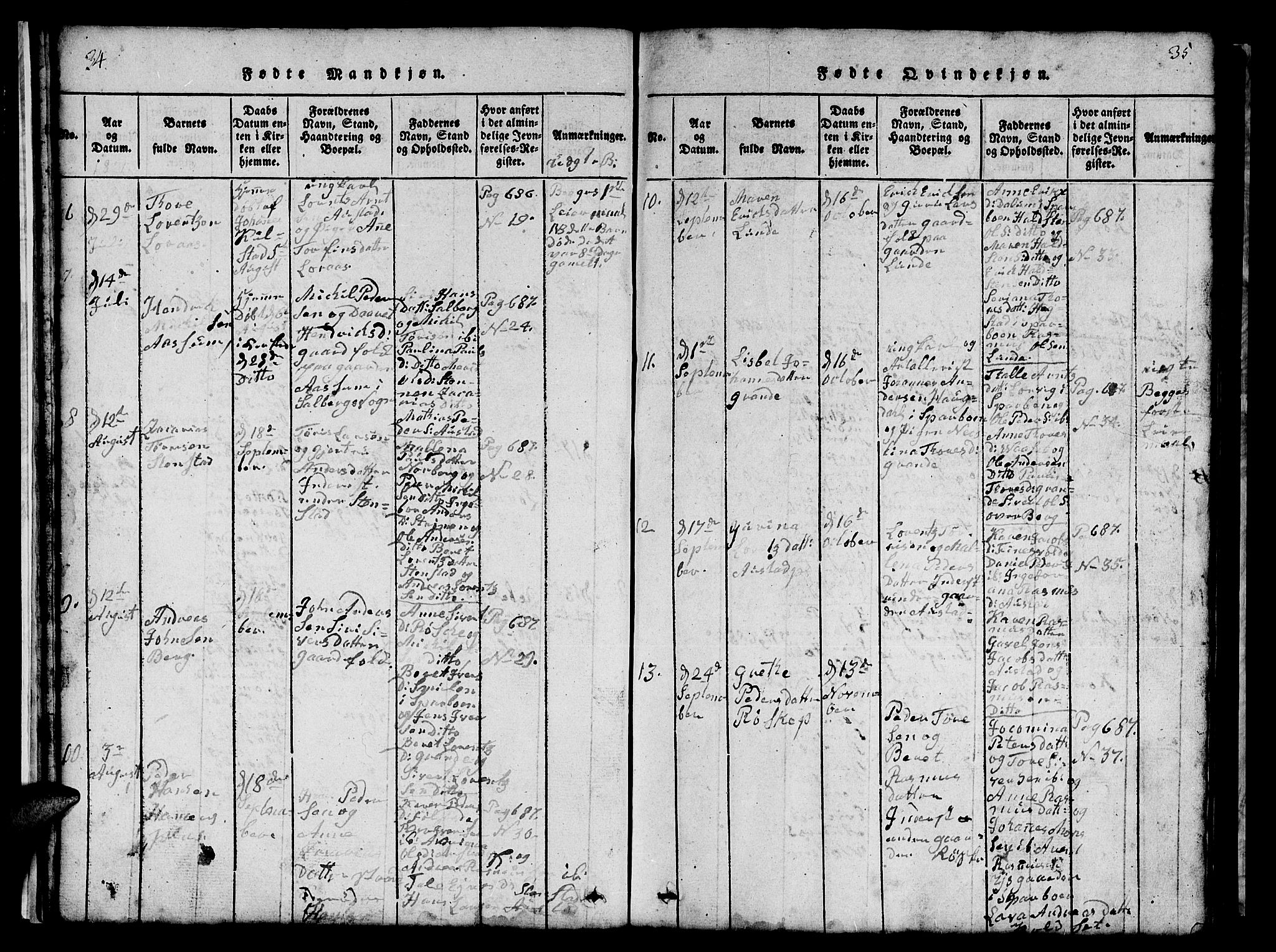 Ministerialprotokoller, klokkerbøker og fødselsregistre - Nord-Trøndelag, SAT/A-1458/731/L0310: Klokkerbok nr. 731C01, 1816-1874, s. 34-35