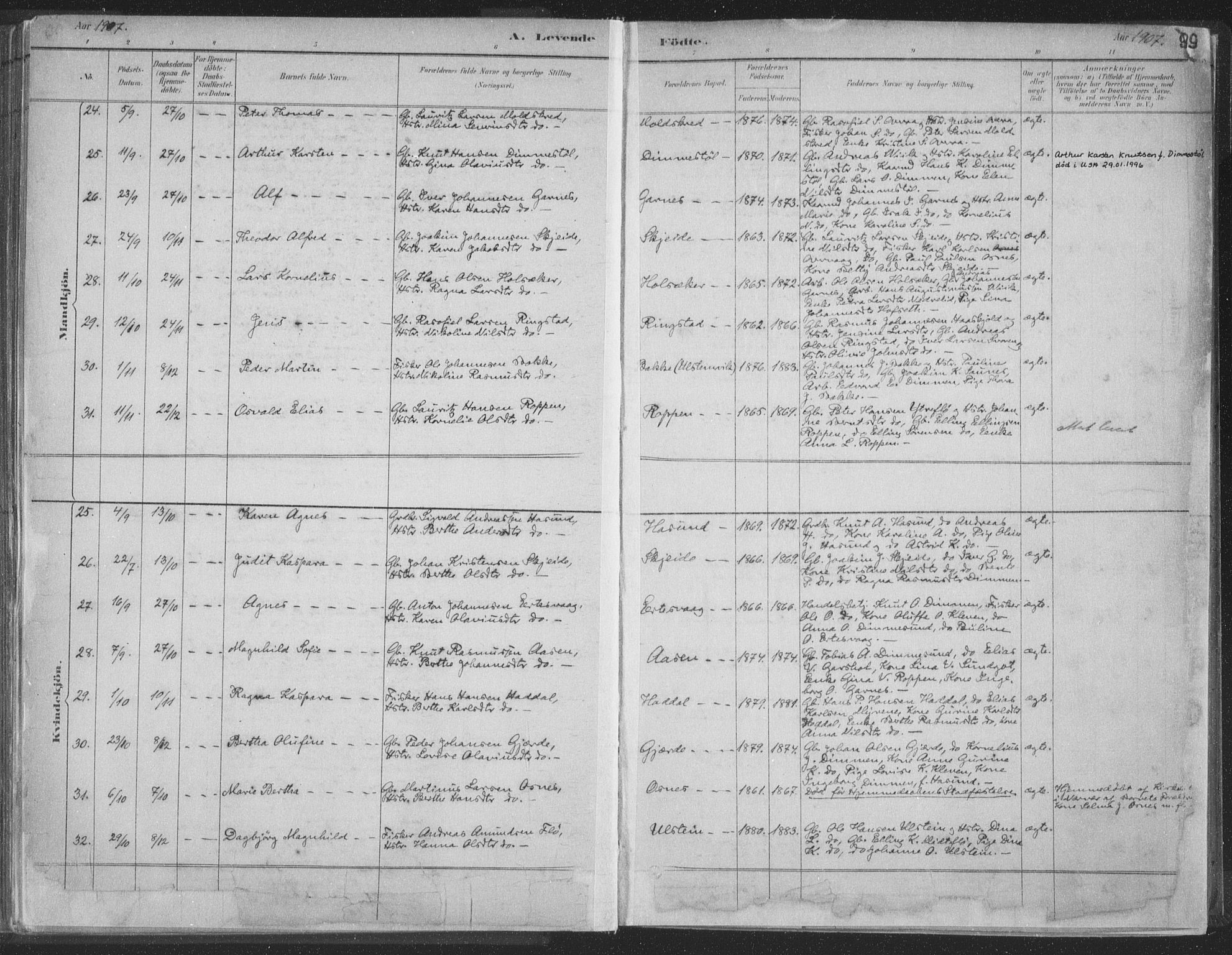 Ministerialprotokoller, klokkerbøker og fødselsregistre - Møre og Romsdal, AV/SAT-A-1454/509/L0106: Ministerialbok nr. 509A04, 1883-1922, s. 99