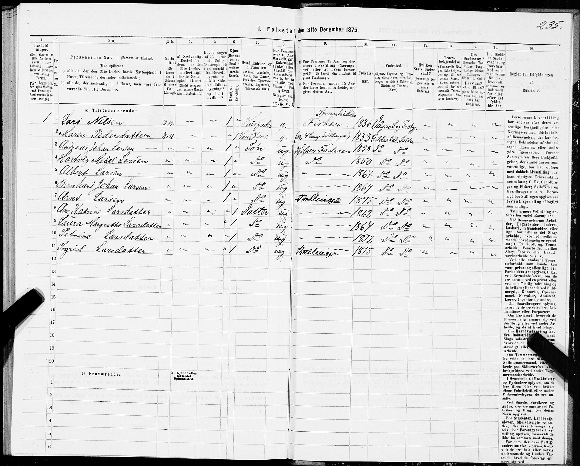 SAT, Folketelling 1875 for 1865P Vågan prestegjeld, 1875, s. 1235