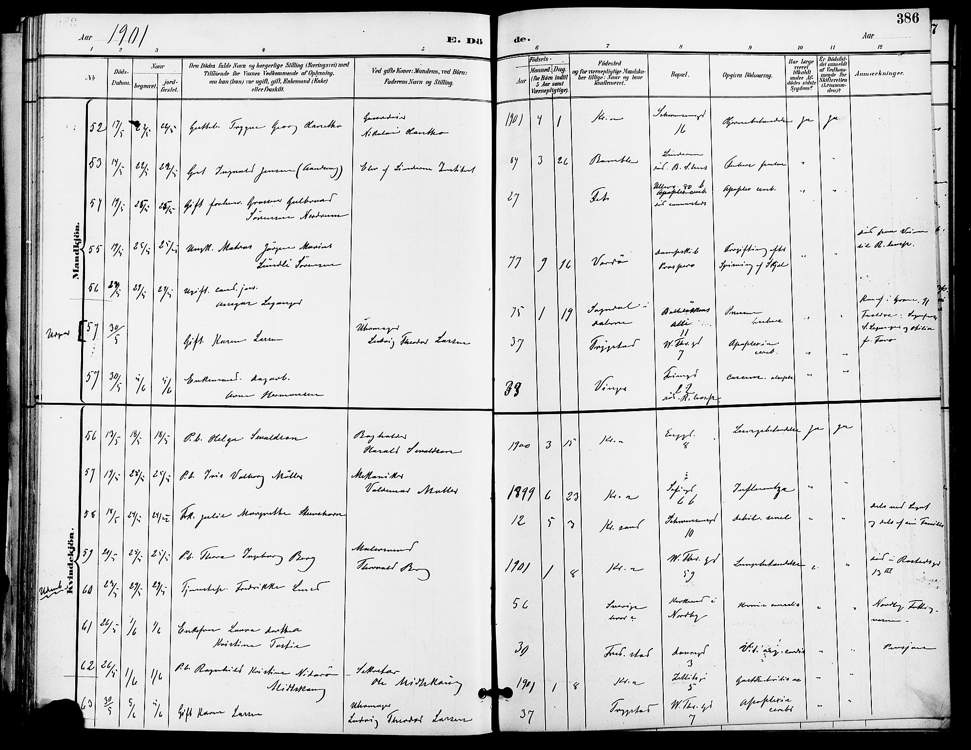 Gamle Aker prestekontor Kirkebøker, AV/SAO-A-10617a/F/L0011: Ministerialbok nr. 11, 1896-1901, s. 386
