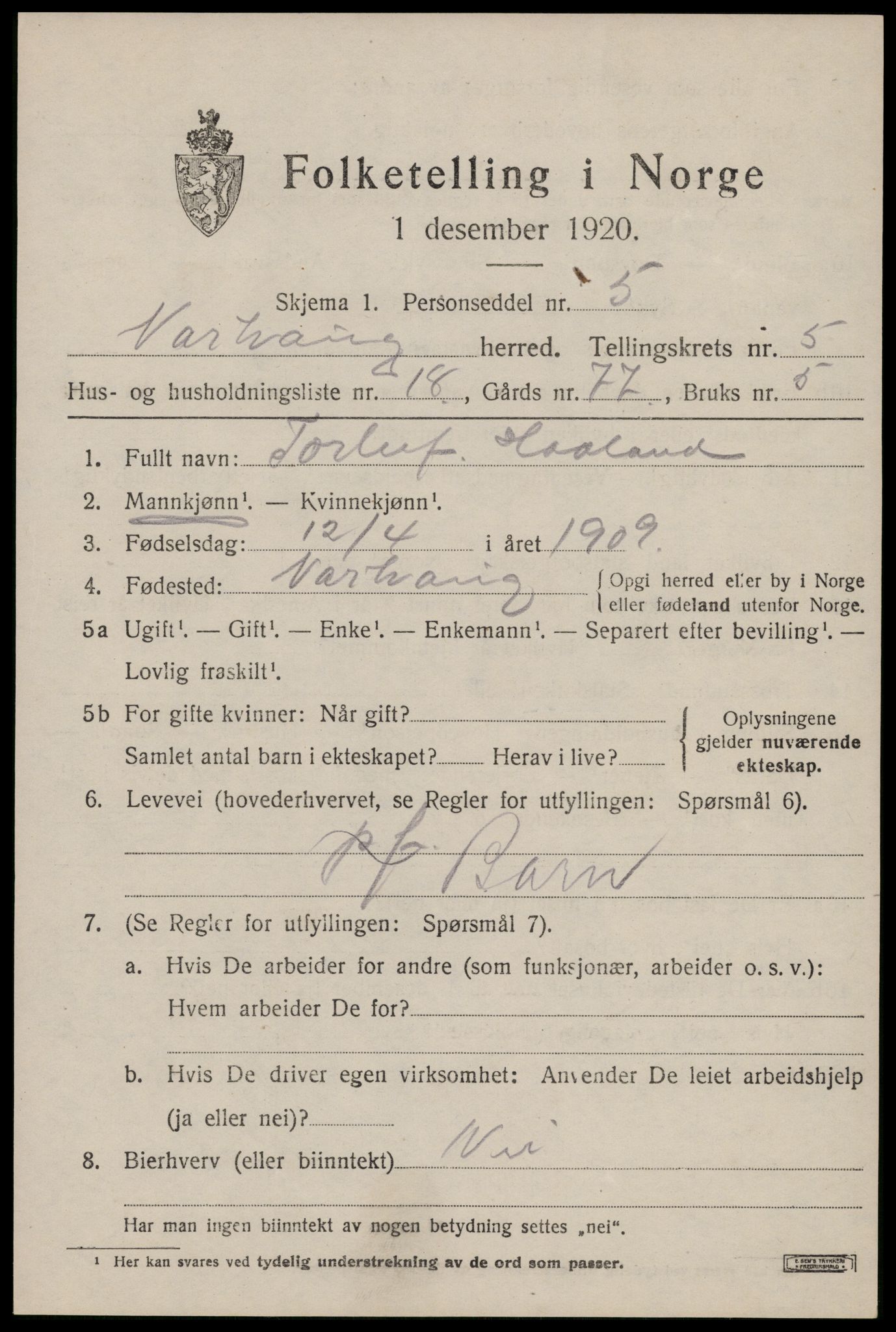 SAST, Folketelling 1920 for 1118 Varhaug herred, 1920, s. 4655