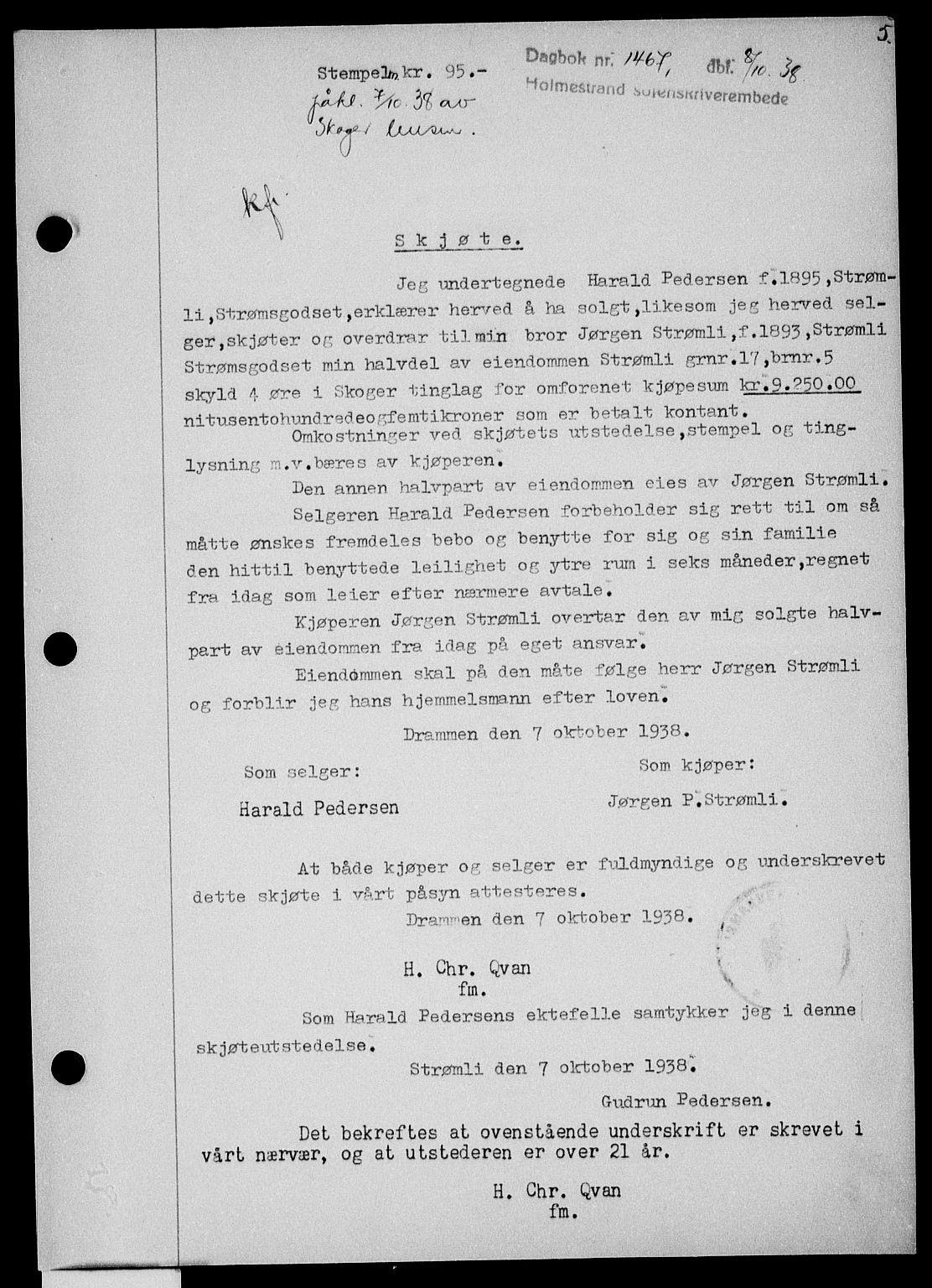 Holmestrand sorenskriveri, SAKO/A-67/G/Ga/Gaa/L0050: Pantebok nr. A-50, 1938-1939, Dagboknr: 1467/1938