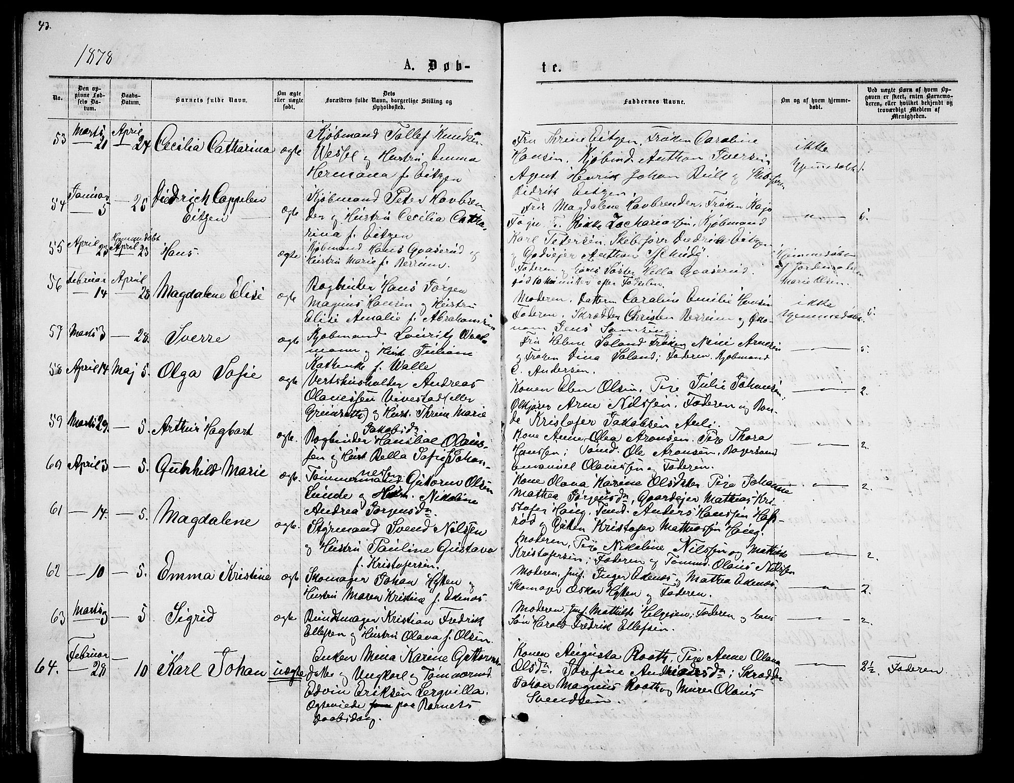 Tønsberg kirkebøker, AV/SAKO-A-330/G/Ga/L0005: Klokkerbok nr. 5, 1875-1885, s. 43