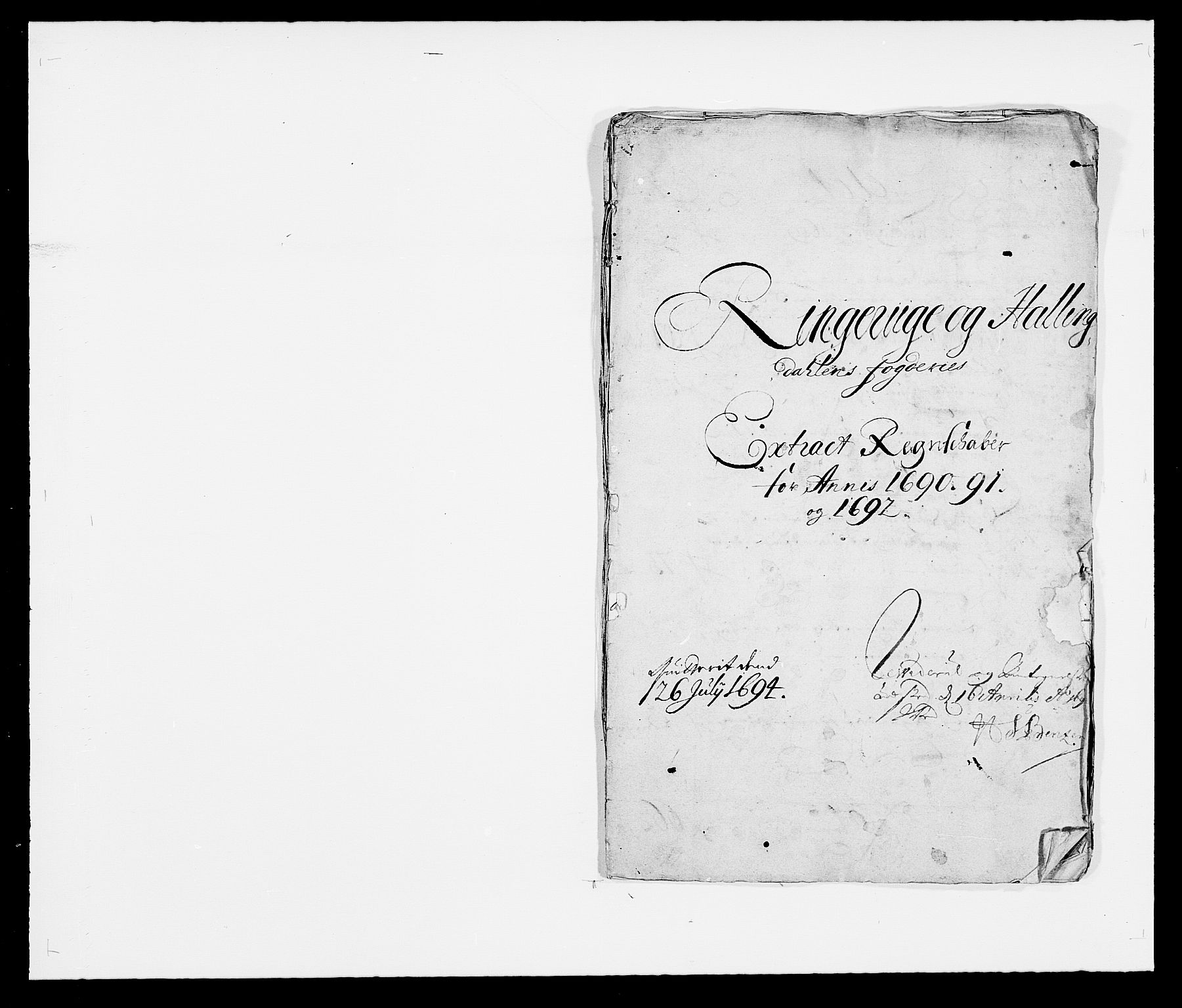 Rentekammeret inntil 1814, Reviderte regnskaper, Fogderegnskap, RA/EA-4092/R21/L1448: Fogderegnskap Ringerike og Hallingdal, 1690-1692, s. 1