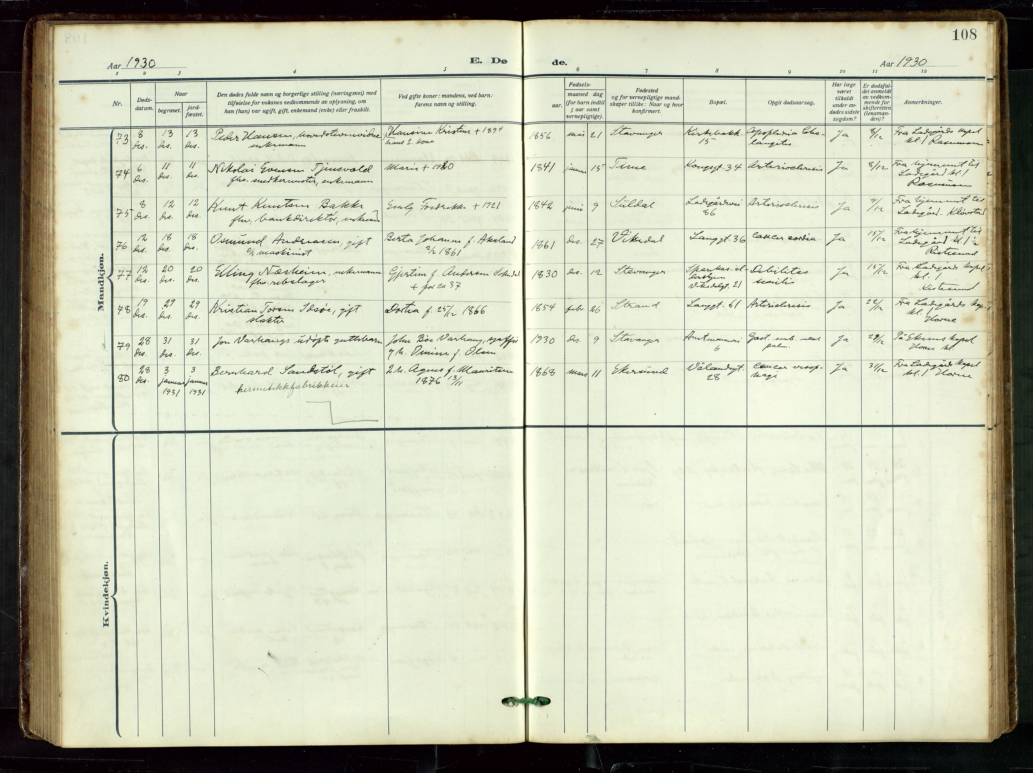 St. Petri sokneprestkontor, AV/SAST-A-101813/002/D/L0003: Ministerialbok nr. A 28, 1919-1938, s. 108