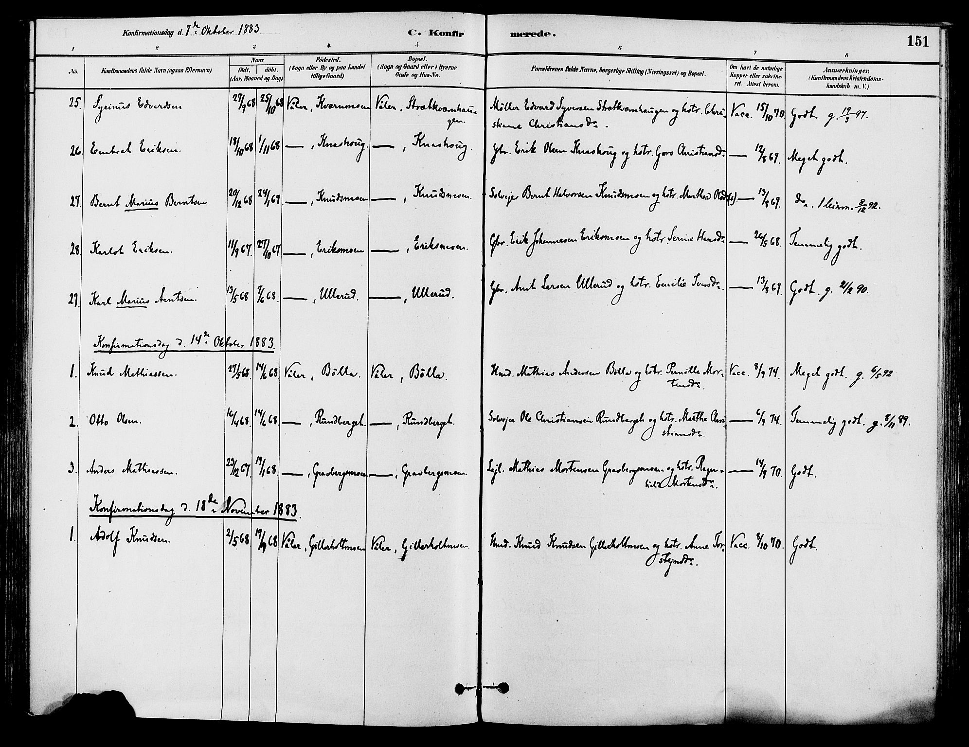 Våler prestekontor, Hedmark, AV/SAH-PREST-040/H/Ha/Haa/L0002: Ministerialbok nr. 3, 1879-1911, s. 151