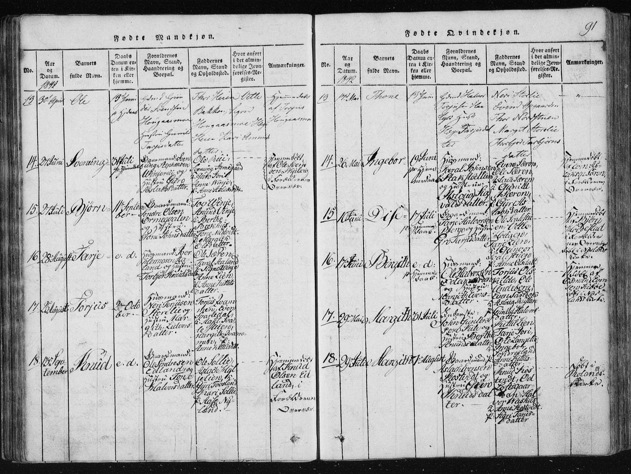 Vinje kirkebøker, AV/SAKO-A-312/F/Fa/L0003: Ministerialbok nr. I 3, 1814-1843, s. 91