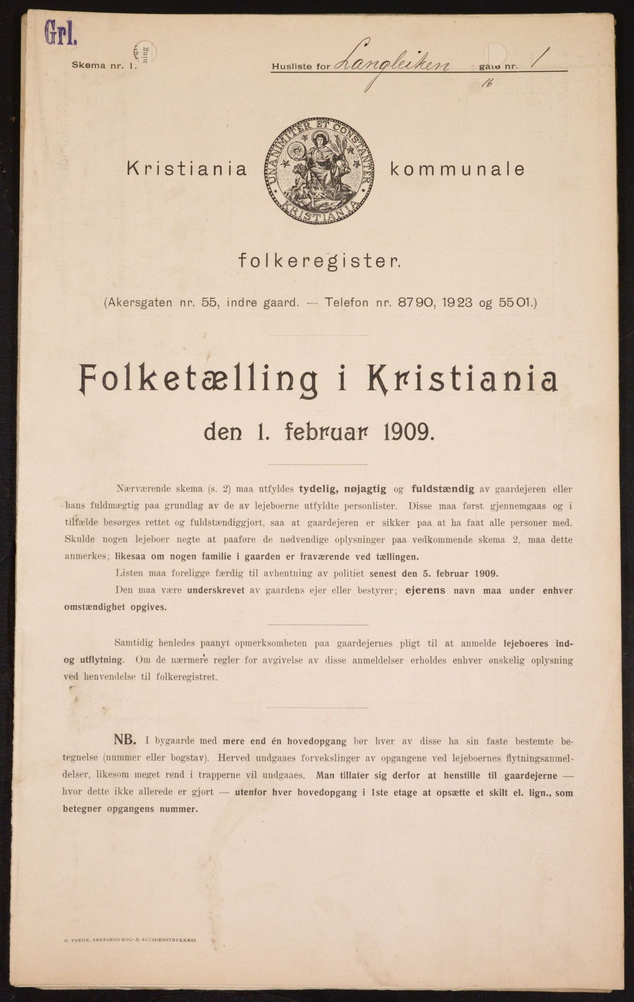 OBA, Kommunal folketelling 1.2.1909 for Kristiania kjøpstad, 1909, s. 51956