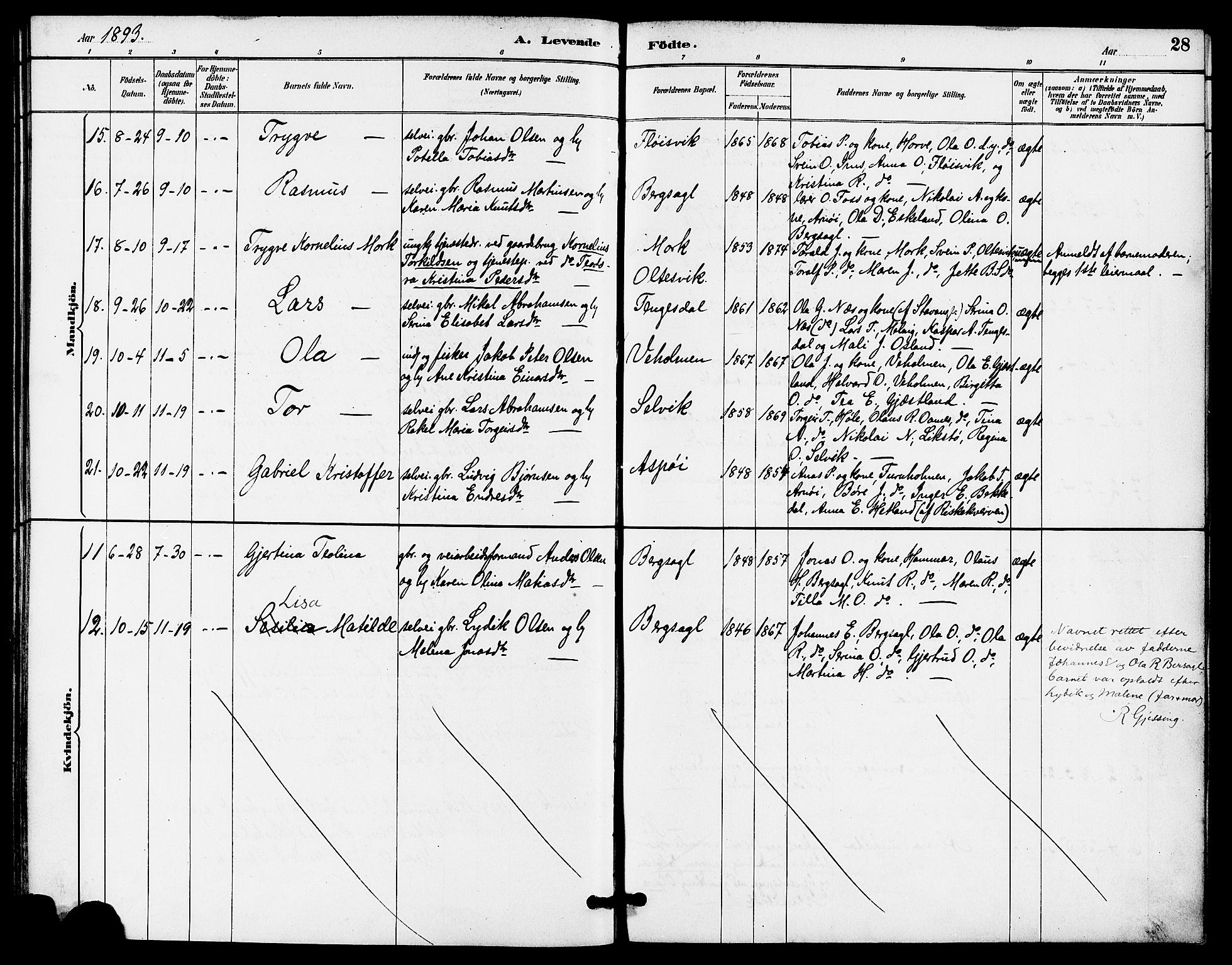 Høgsfjord sokneprestkontor, AV/SAST-A-101624/H/Ha/Haa/L0005: Ministerialbok nr. A 5, 1885-1897, s. 28