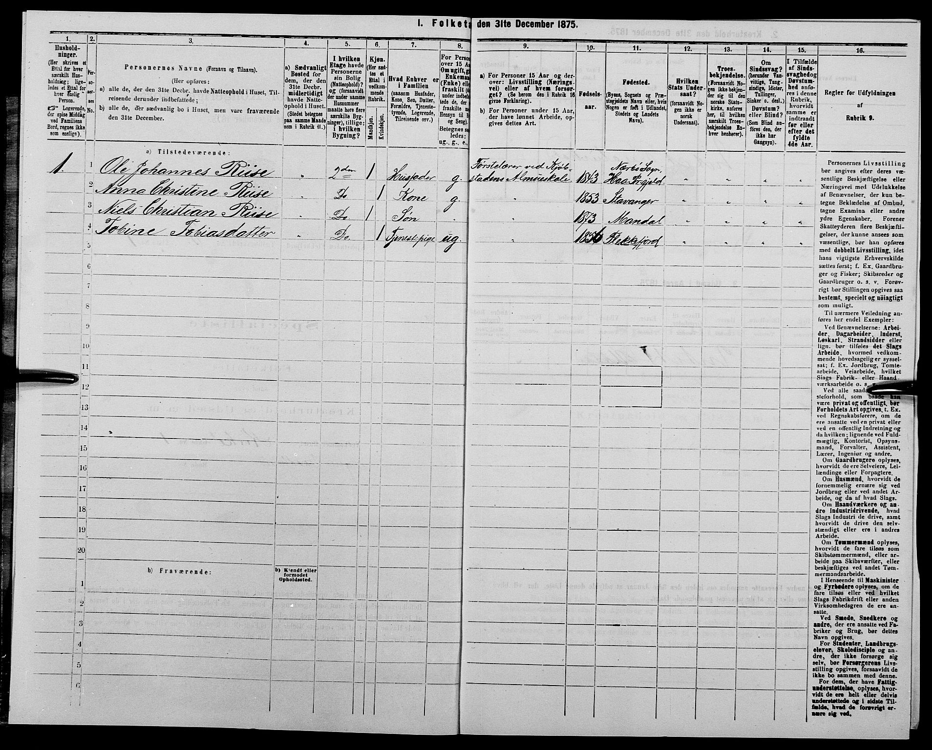 SAK, Folketelling 1875 for 1004B Flekkefjord prestegjeld, Flekkefjord kjøpstad, 1875, s. 394