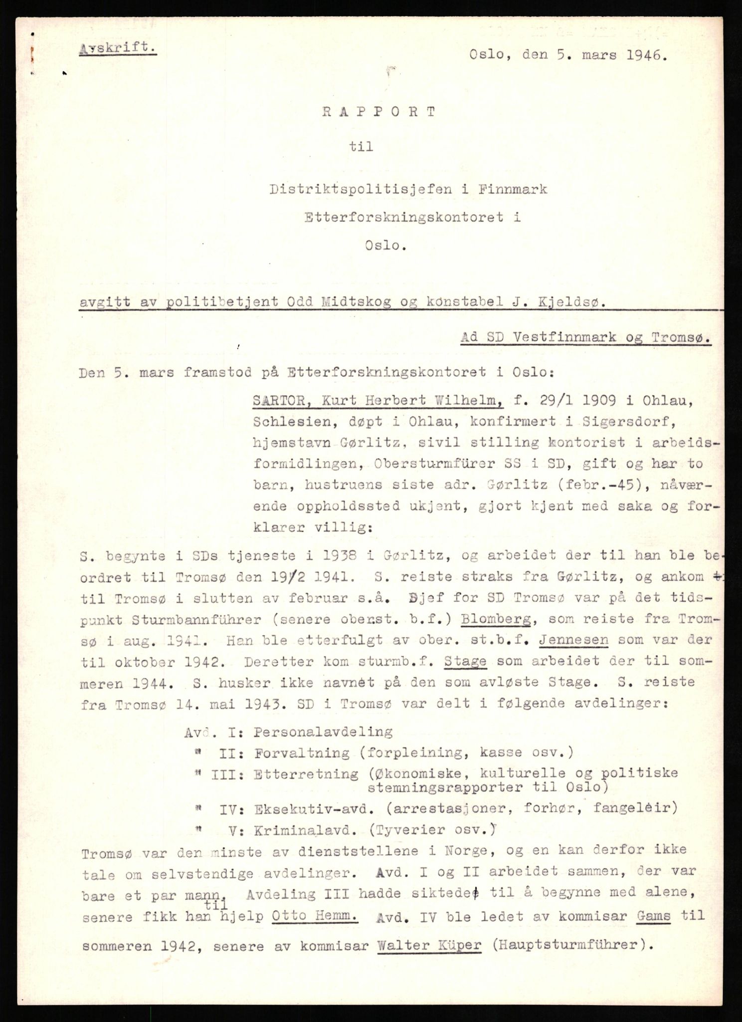 Forsvaret, Forsvarets overkommando II, AV/RA-RAFA-3915/D/Db/L0028: CI Questionaires. Tyske okkupasjonsstyrker i Norge. Tyskere., 1945-1946, s. 471