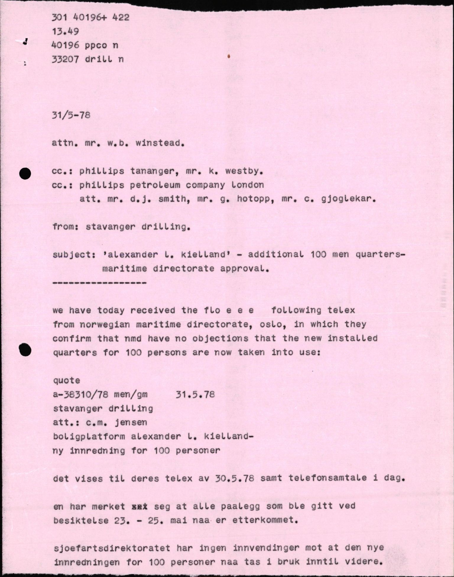 Pa 1503 - Stavanger Drilling AS, AV/SAST-A-101906/2/E/Eb/Eba/L0010: Sak og korrespondanse, 1977-1981
