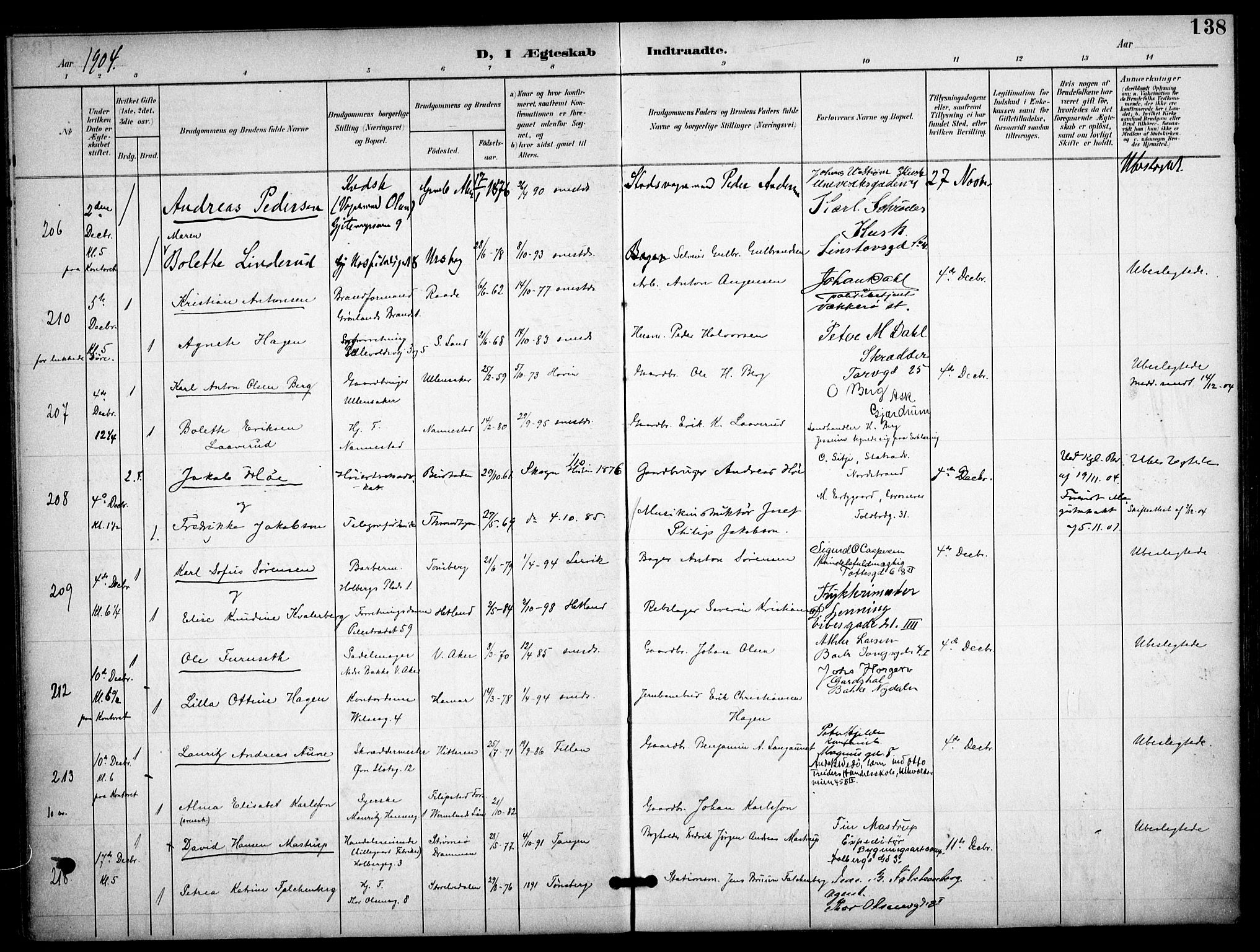 Trefoldighet prestekontor Kirkebøker, AV/SAO-A-10882/F/Fc/L0005: Ministerialbok nr. III 5, 1900-1908, s. 138