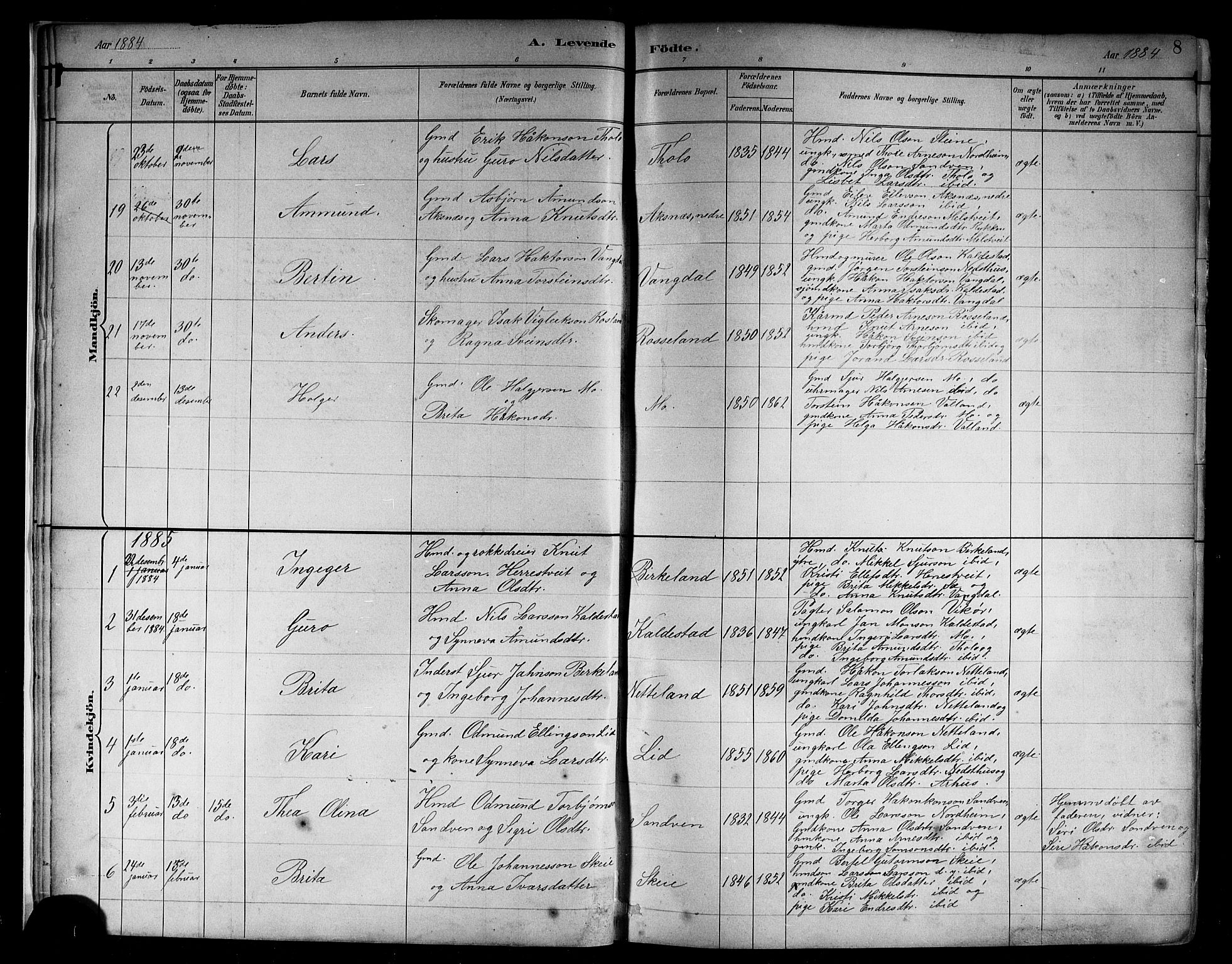 Kvam sokneprestembete, AV/SAB-A-76201/H/Hab: Klokkerbok nr. B 3, 1884-1916, s. 8