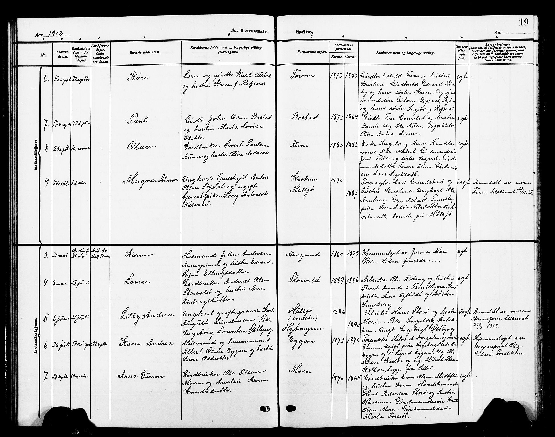 Ministerialprotokoller, klokkerbøker og fødselsregistre - Sør-Trøndelag, SAT/A-1456/618/L0453: Klokkerbok nr. 618C04, 1907-1925, s. 19