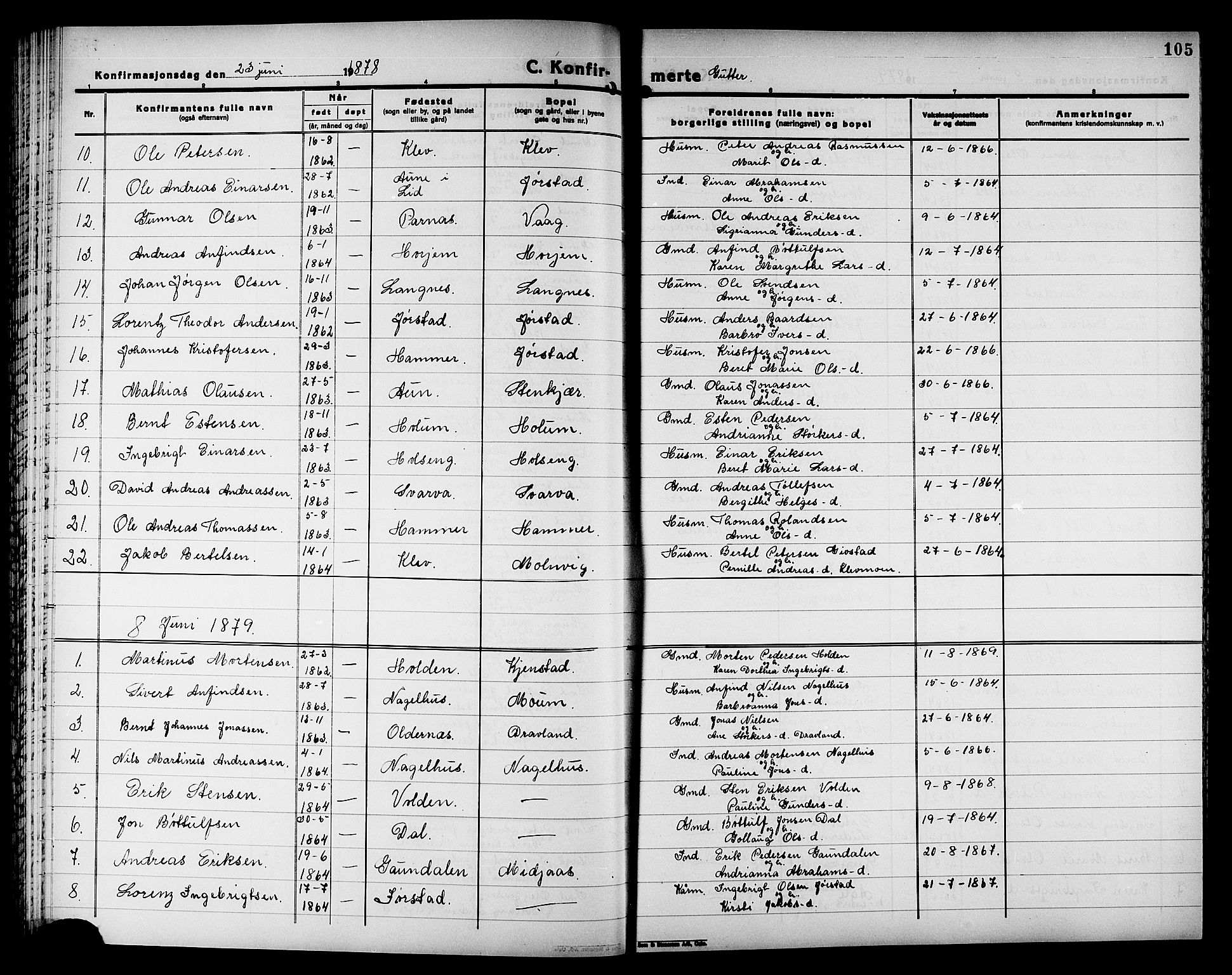 Ministerialprotokoller, klokkerbøker og fødselsregistre - Nord-Trøndelag, AV/SAT-A-1458/749/L0486: Ministerialbok nr. 749D02, 1873-1887, s. 105