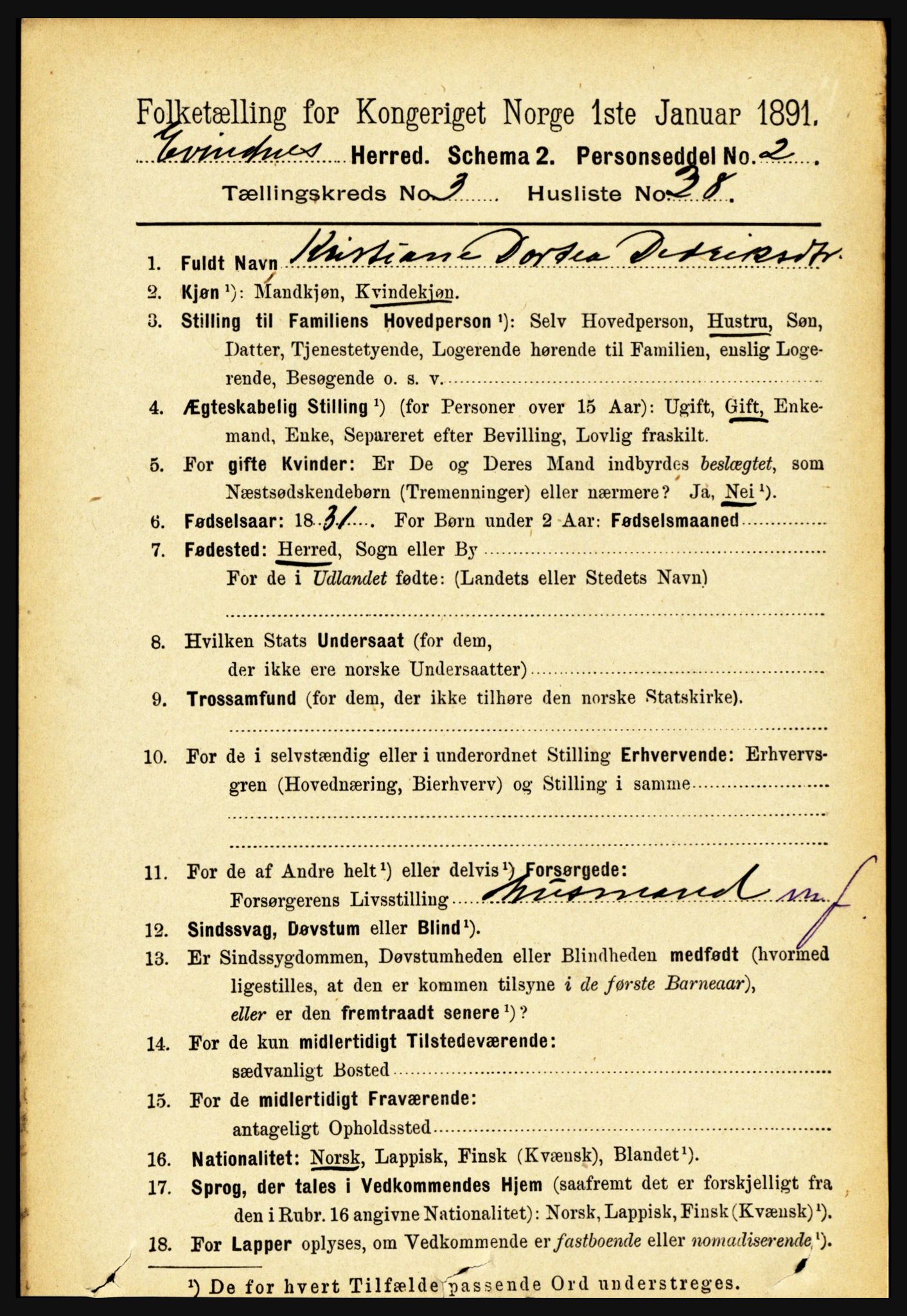 RA, Folketelling 1891 for 1853 Evenes herred, 1891, s. 1019