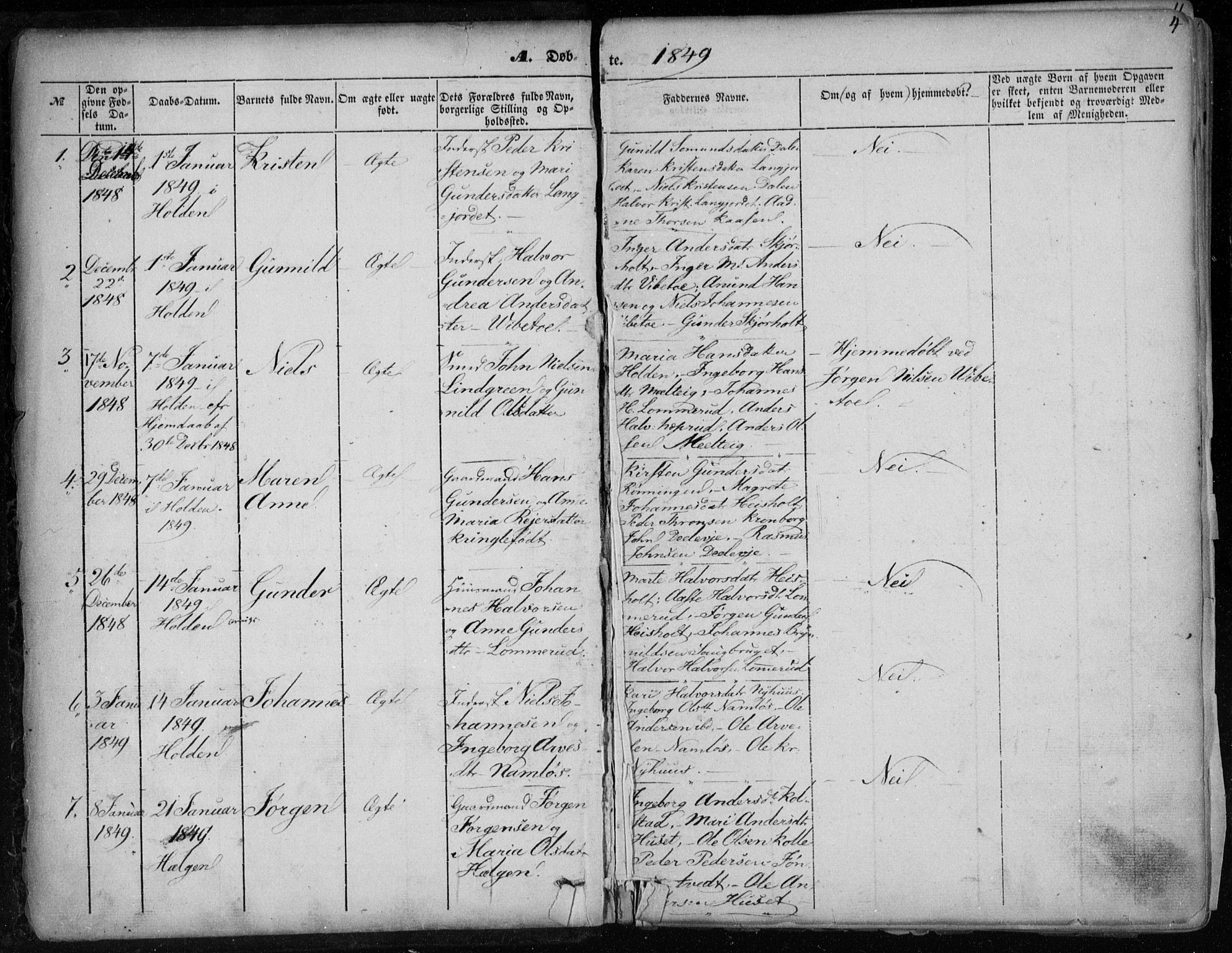 Holla kirkebøker, AV/SAKO-A-272/F/Fa/L0005: Ministerialbok nr. 5, 1849-1860, s. 4