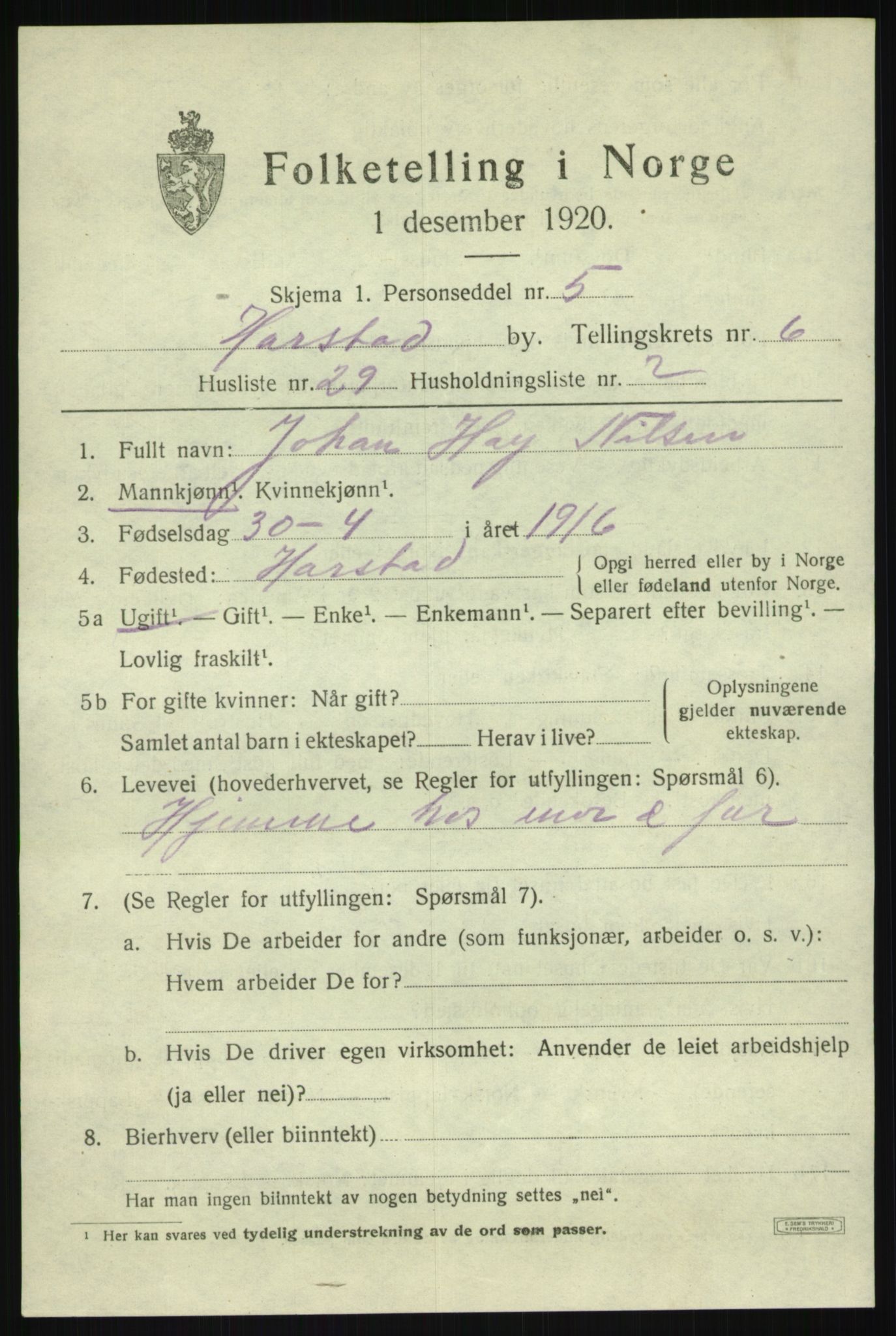 SATØ, Folketelling 1920 for 1901 Harstad ladested, 1920, s. 8238