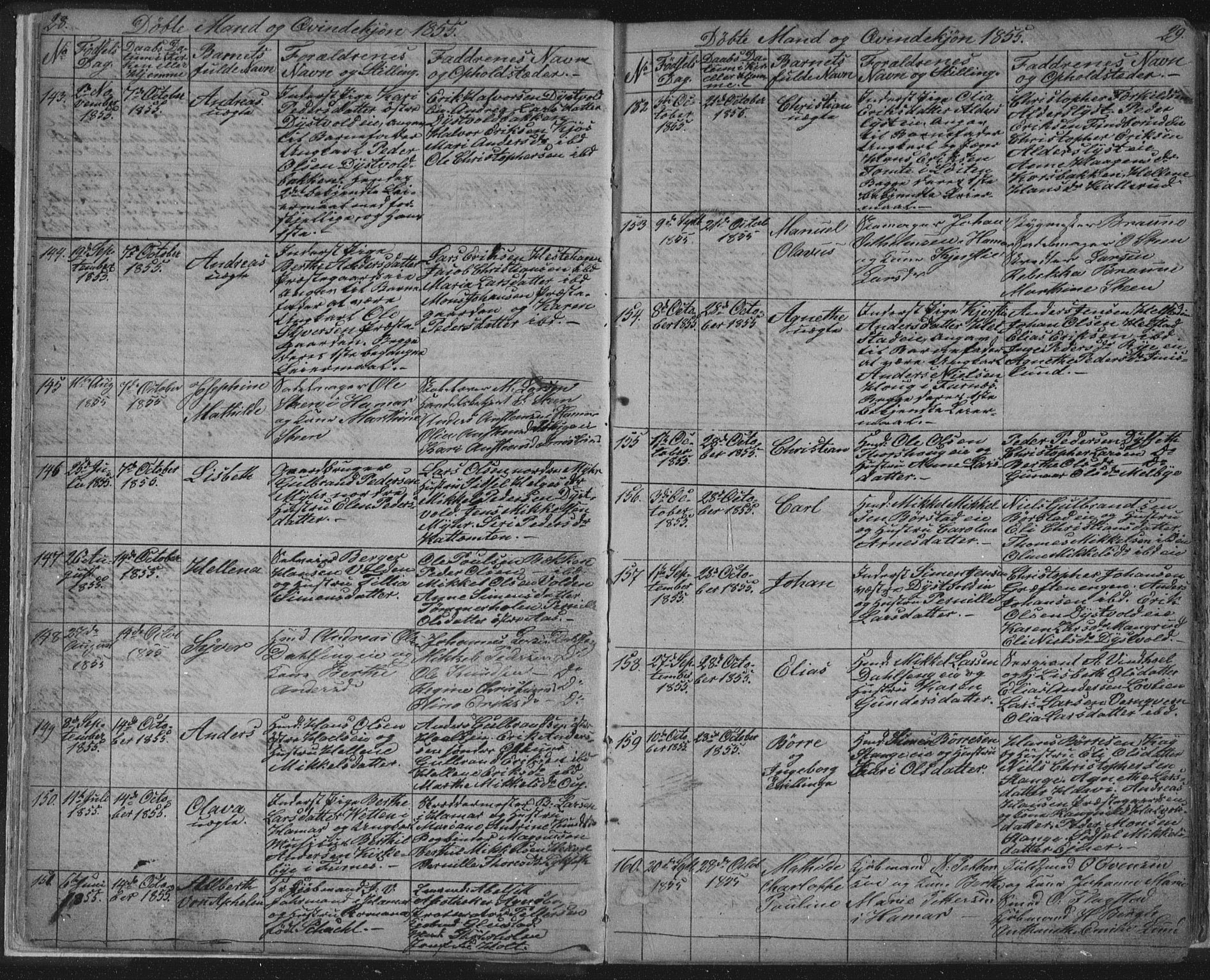 Vang prestekontor, Hedmark, SAH/PREST-008/H/Ha/Hab/L0010A: Klokkerbok nr. 10a, 1854-1896, s. 28-29