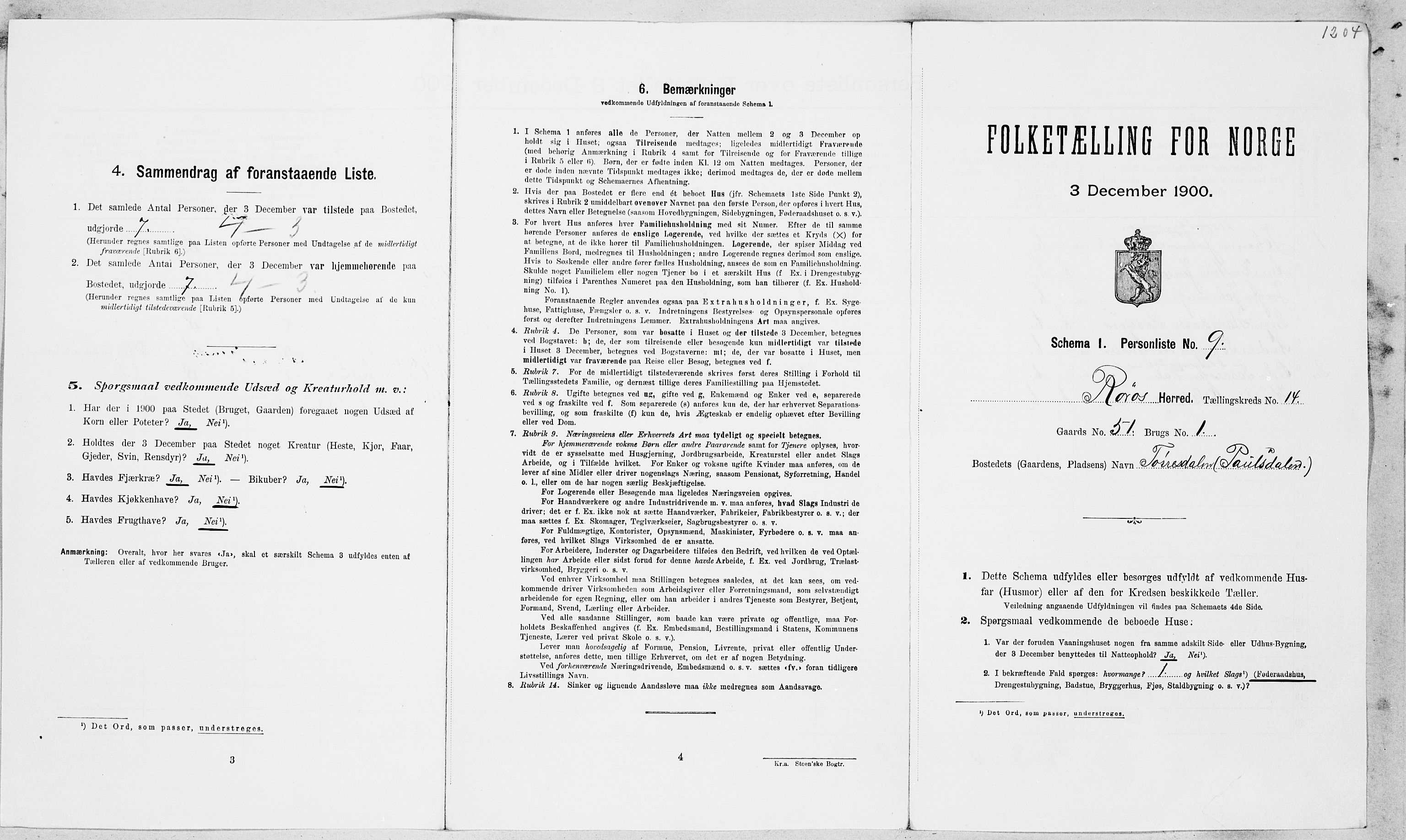 SAT, Folketelling 1900 for 1640 Røros herred, 1900, s. 1520