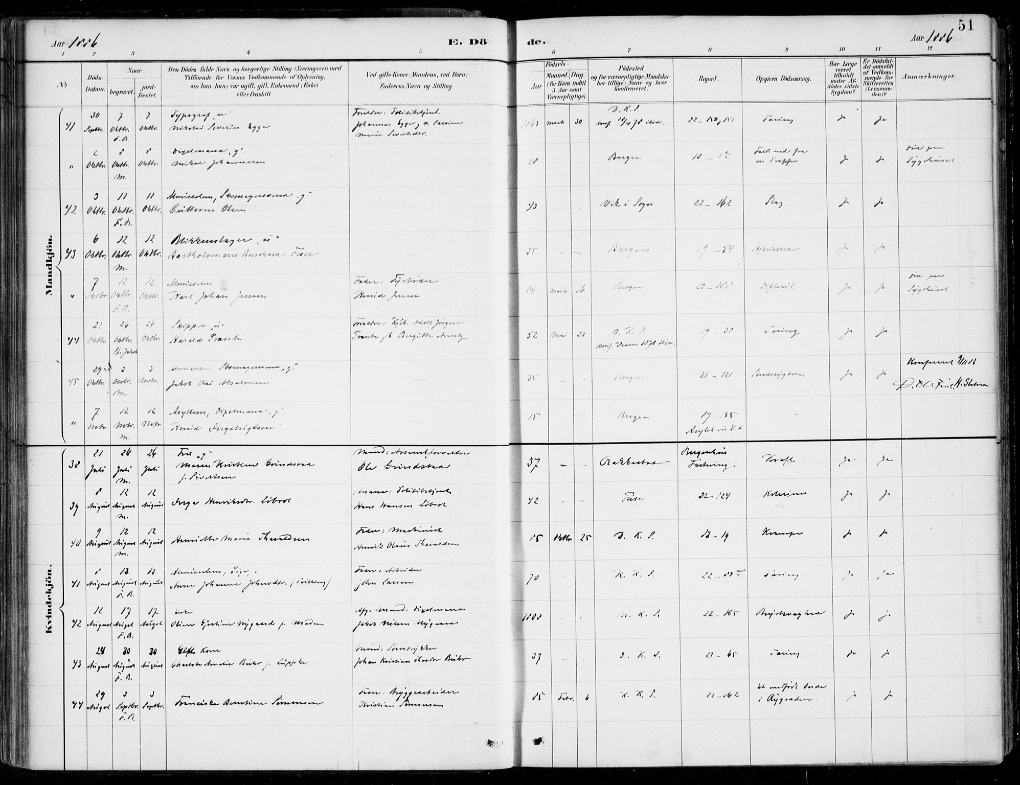 Korskirken sokneprestembete, AV/SAB-A-76101/H/Hab: Klokkerbok nr. E 4, 1884-1910, s. 51