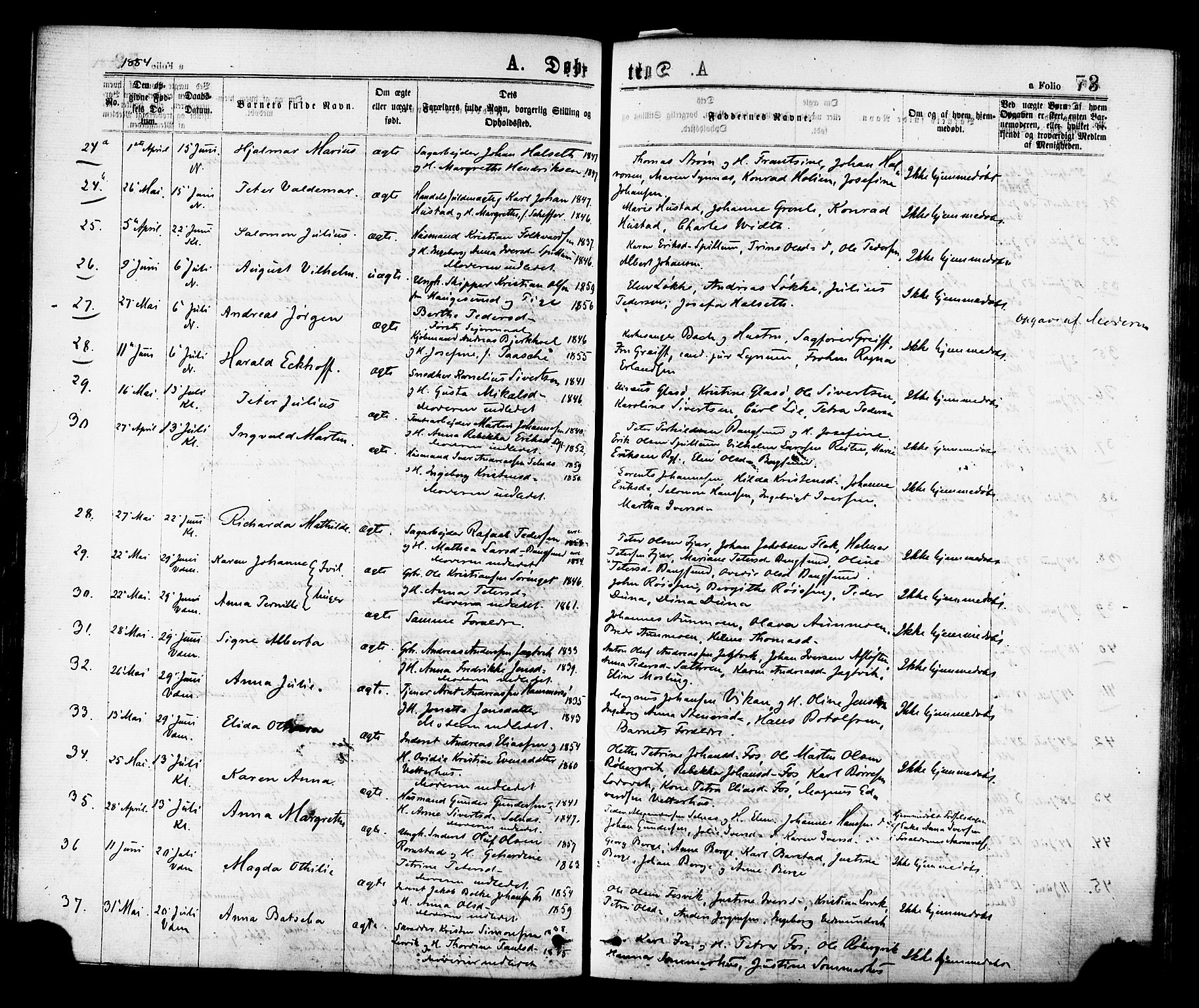 Ministerialprotokoller, klokkerbøker og fødselsregistre - Nord-Trøndelag, AV/SAT-A-1458/768/L0572: Ministerialbok nr. 768A07, 1874-1886, s. 73