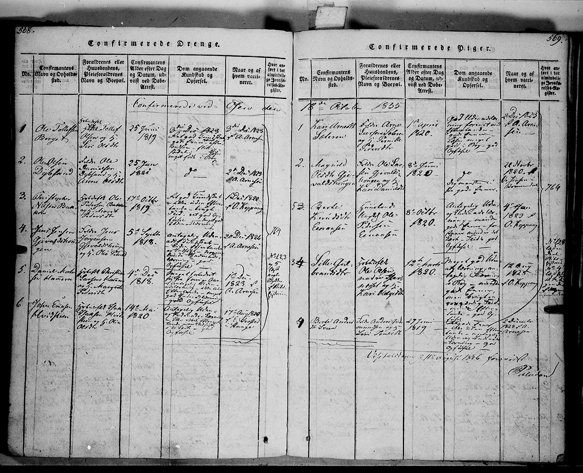 Trysil prestekontor, AV/SAH-PREST-046/H/Ha/Haa/L0003: Ministerialbok nr. 3 /2, 1814-1842, s. 568-569