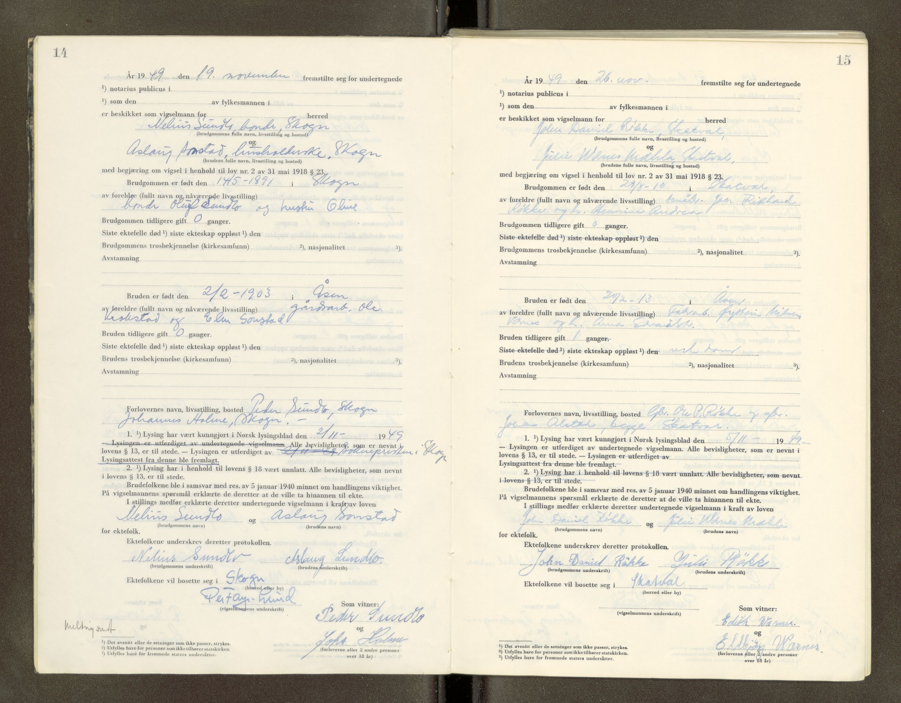 Stjør- og Verdal sorenskriveri, AV/SAT-A-4167/1/6/6D/L0007: Lysingsbok, 1949-1969, s. 14-15