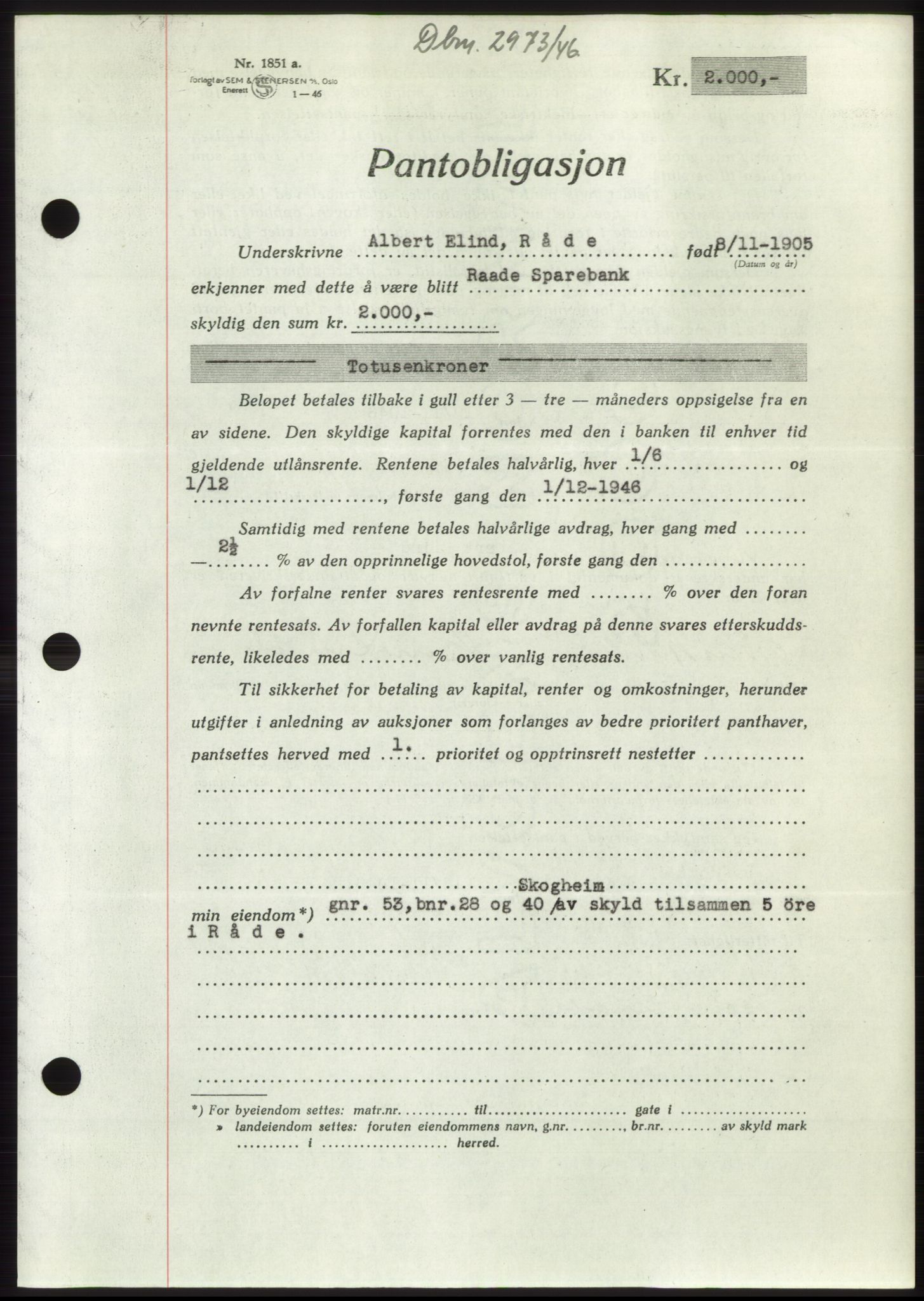 Moss sorenskriveri, SAO/A-10168: Pantebok nr. B16, 1946-1947, Dagboknr: 2973/1946