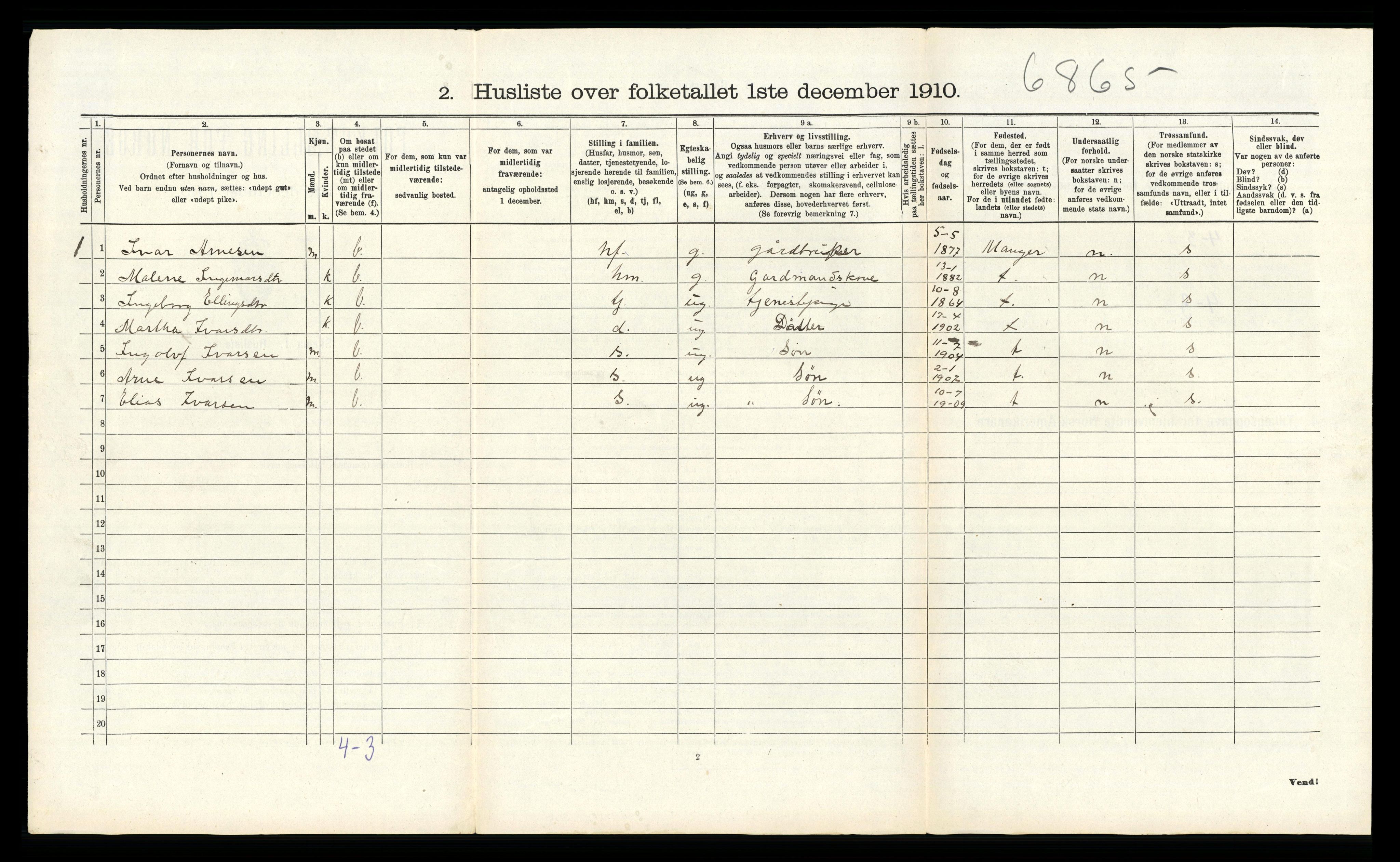 RA, Folketelling 1910 for 1264 Austrheim herred, 1910, s. 101